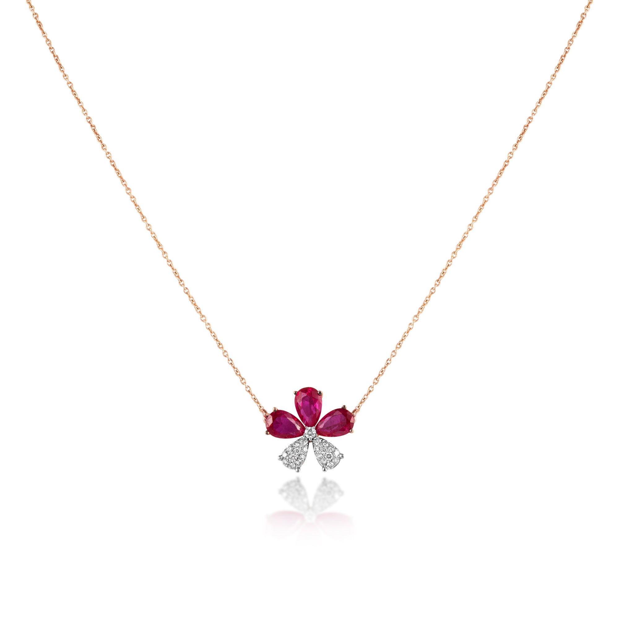 Pendant in 18kt yellow gold with Round Brilliant cut diamonds & Semi Precious Red Stone.
