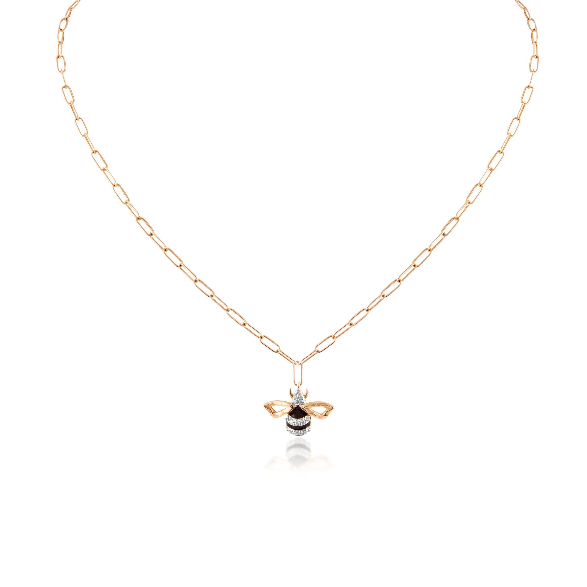 Pendant with attached chain in 18kt gold with Round Brilliant cut diamonds