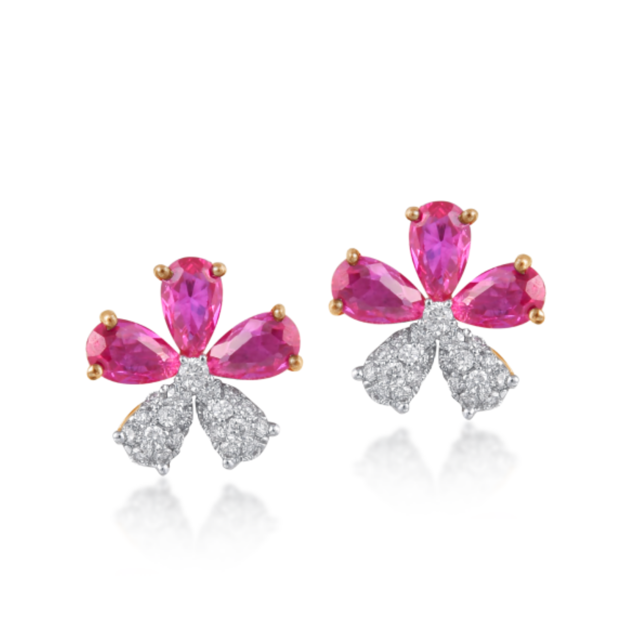 Pendant in 18kt yellow gold with Round Brilliant cut diamonds & Semi Precious Red Stone.