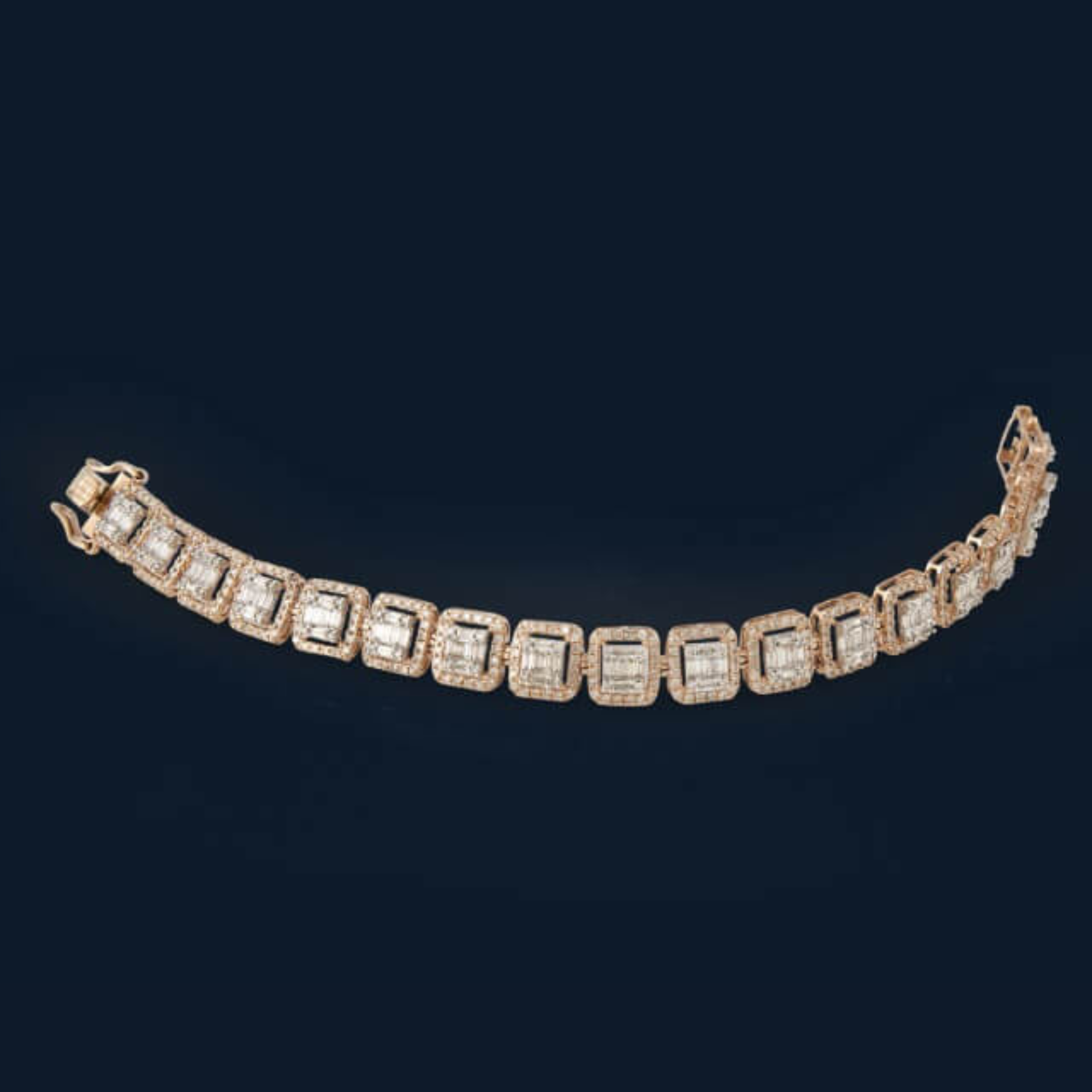 Tennis bracelet in 14kt Rose gold with Baguettes & Round Brilliant cut diamonds