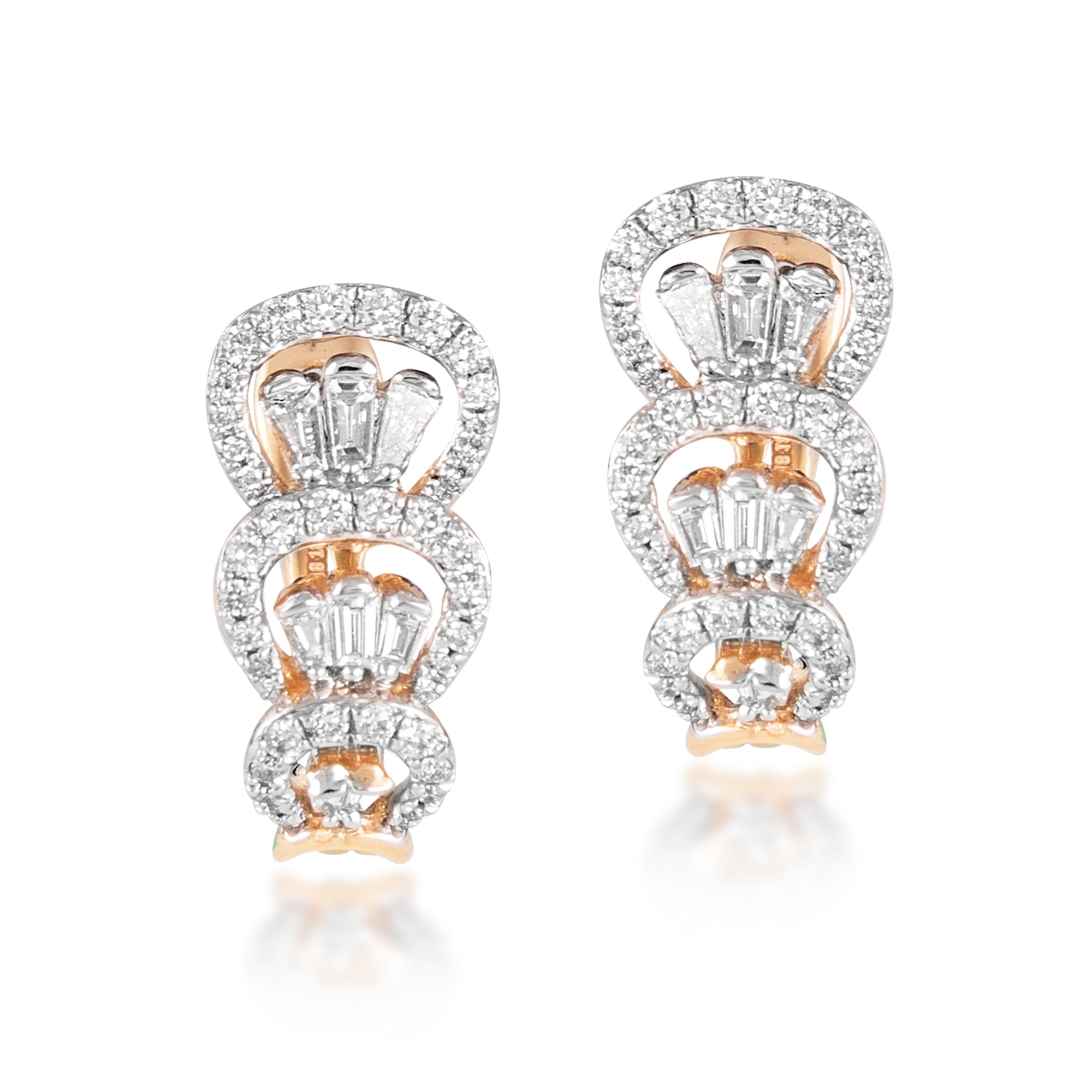 Earrings in 18kt rose gold with Baguettes & Round Brilliant cut diamonds