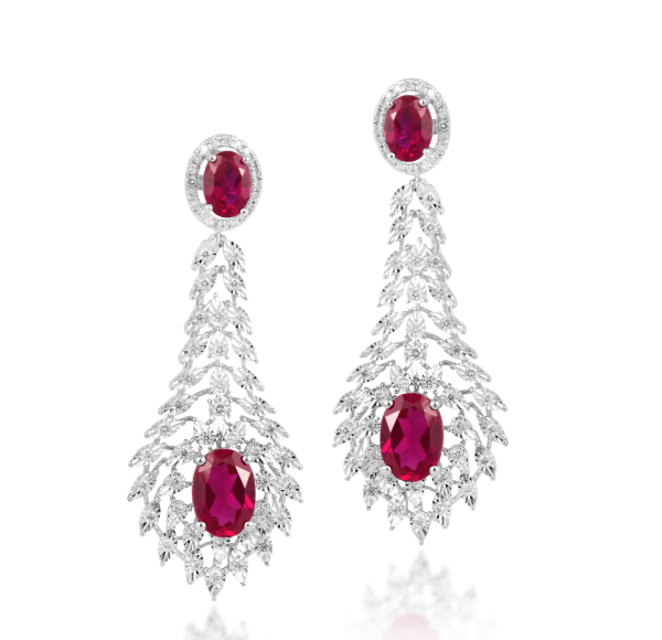 14 kt Diamond Necklace Set with Round Brilliant & Semi Precious Red Gemstones