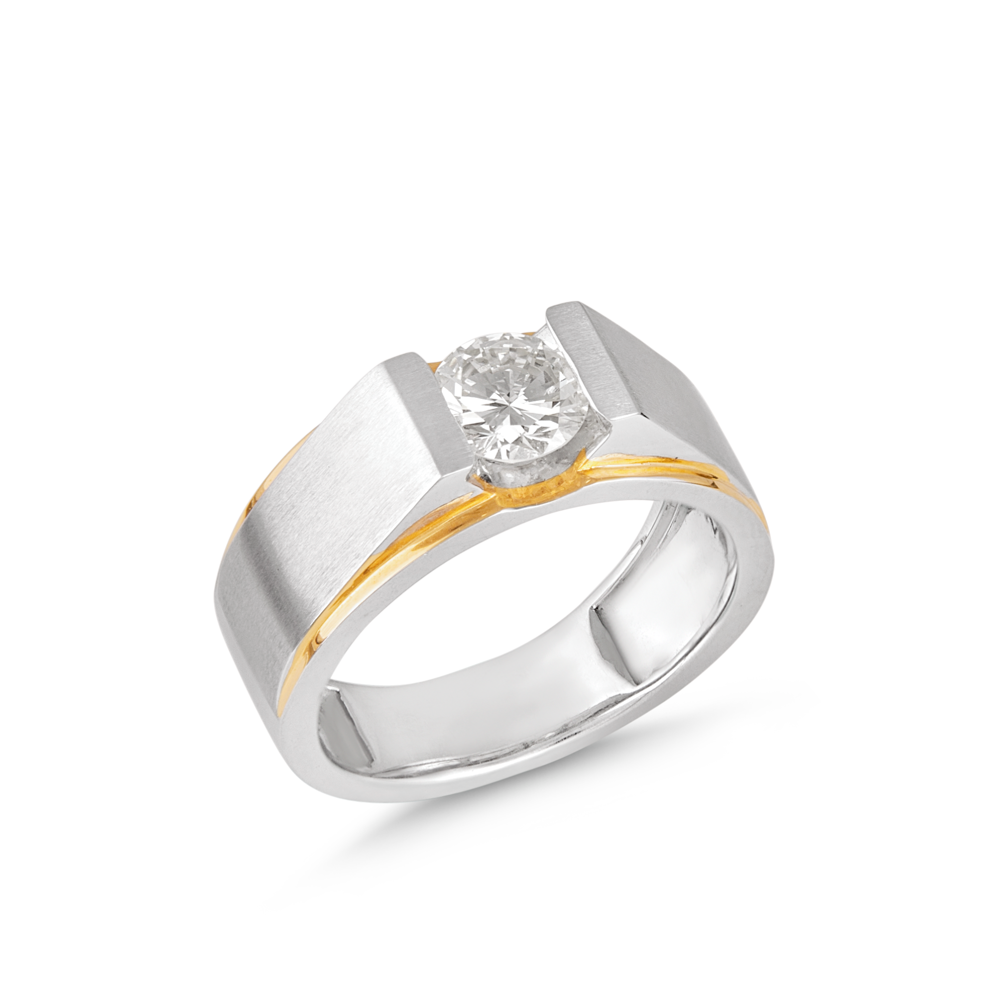 Mens Round brilliant cut soliatire ring in 18kt white gold