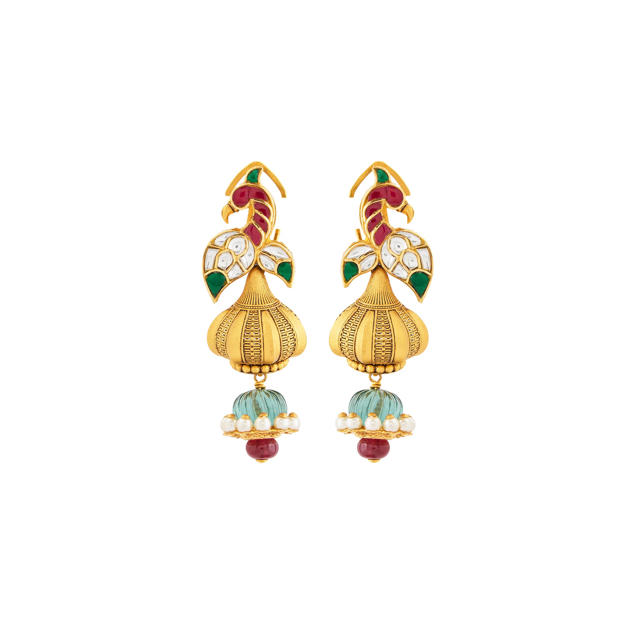 Necklace set in 22kt Antique gold, with emerald, ruby and kundan touch.