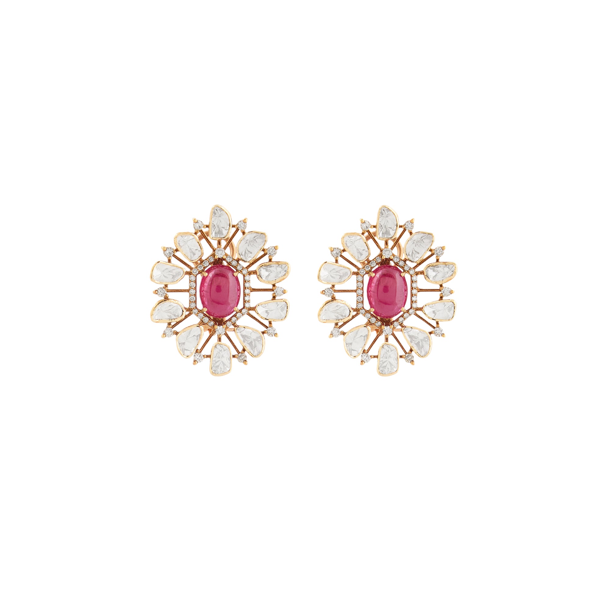 Navratan polki diamond necklace set in 14kt yellow gold with brilliant round diamonds and pearls.