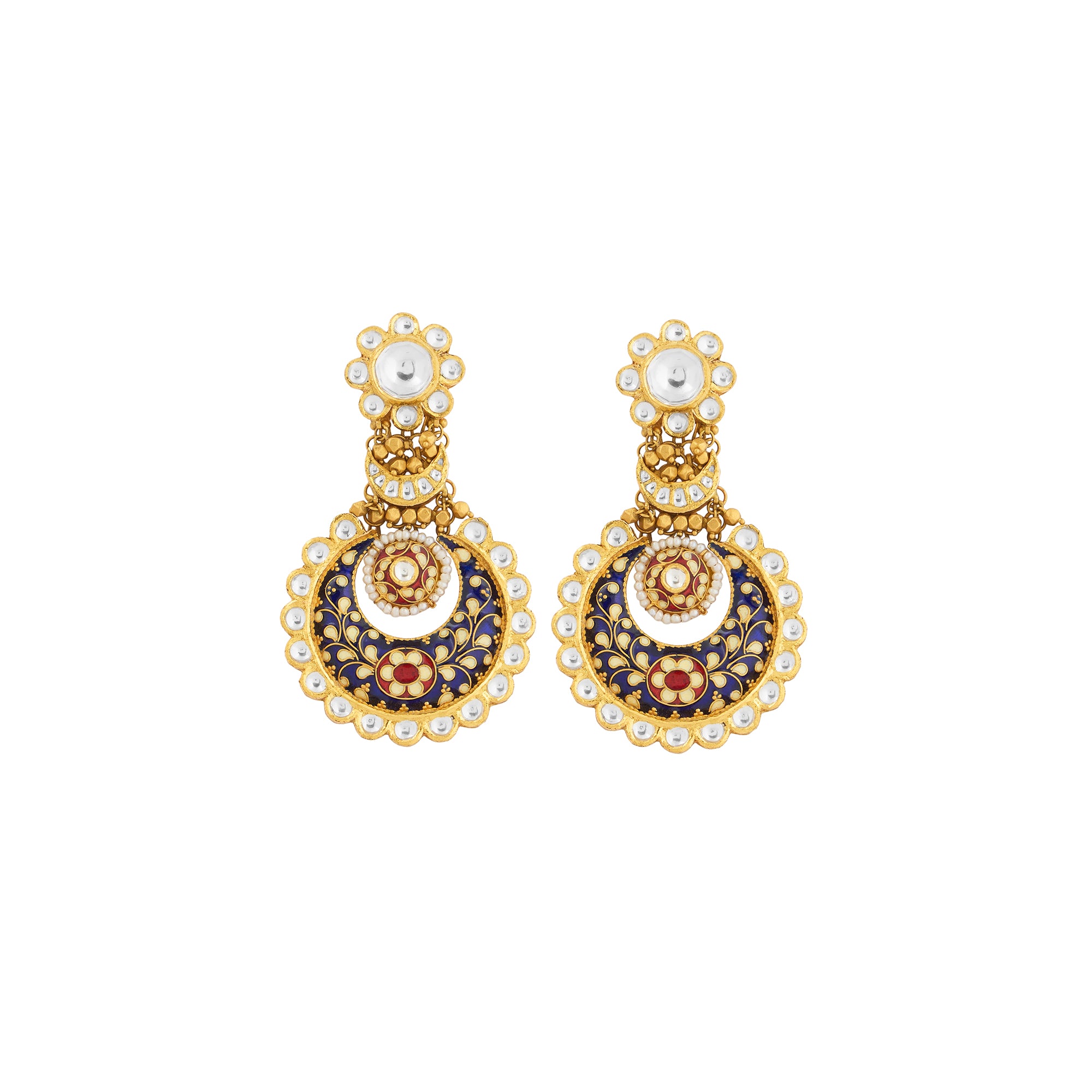Necklace set in 22kt Antique gold, with enamel and kundan touch.