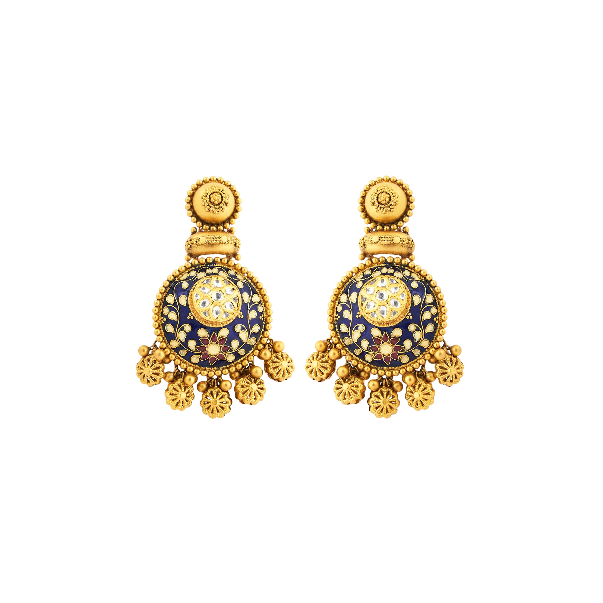 Necklace set in 22kt Antique gold, with enamel and kundan touch.