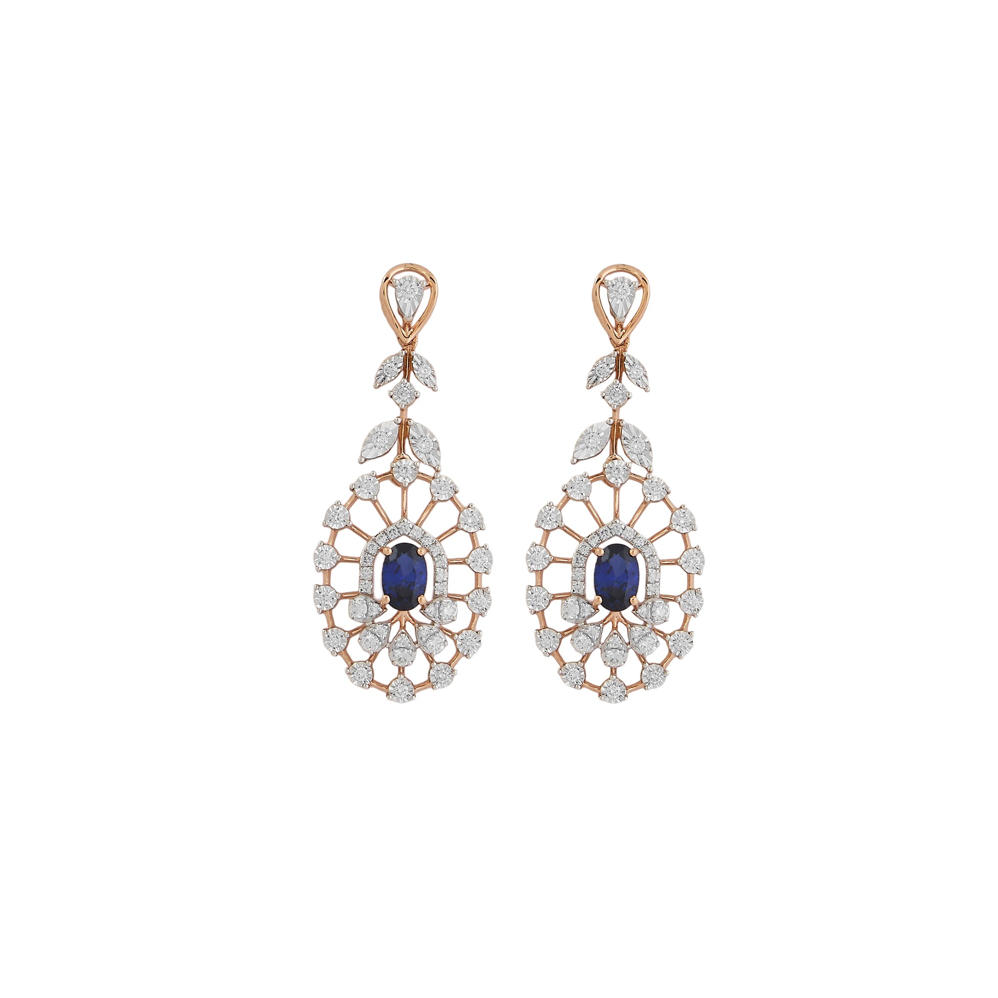 Necklace set in 14kt rose gold with brilliant round diamonds and semi precious sapphire.