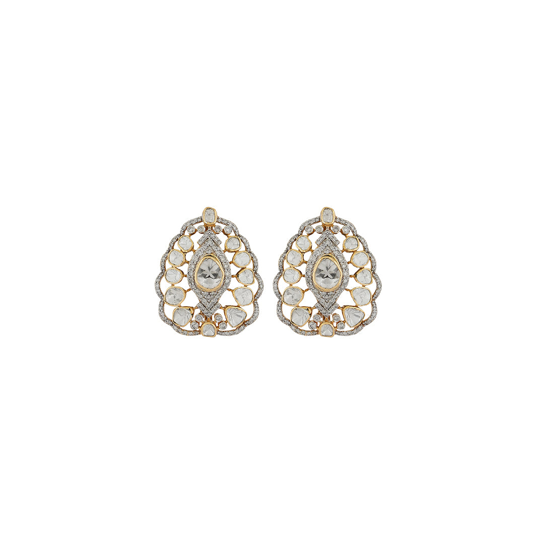 Necklace set in 14kt yellow gold polki and brilliant round diamonds with pearl
