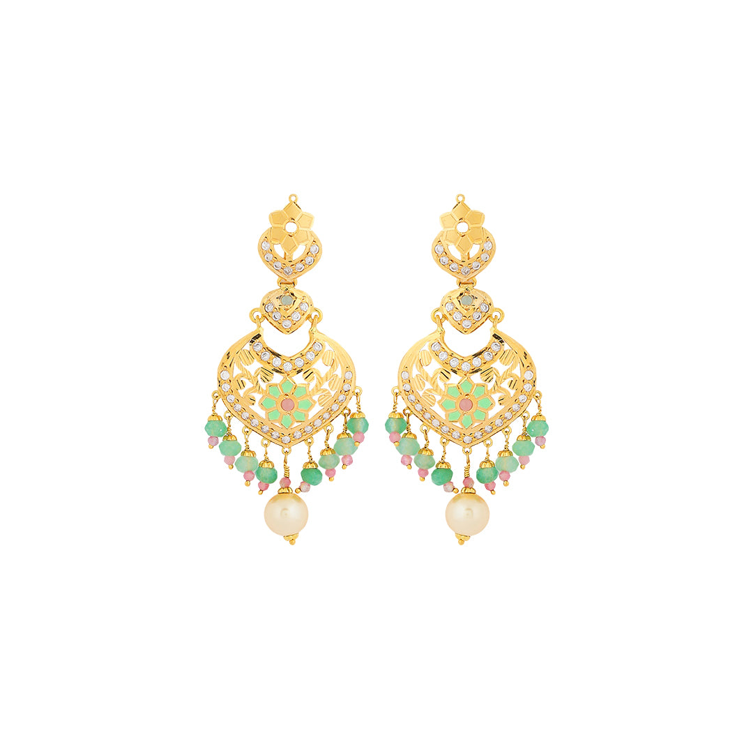 Necklace set in 22kt jodhpuri jadau with emerald and pearl with enamel.