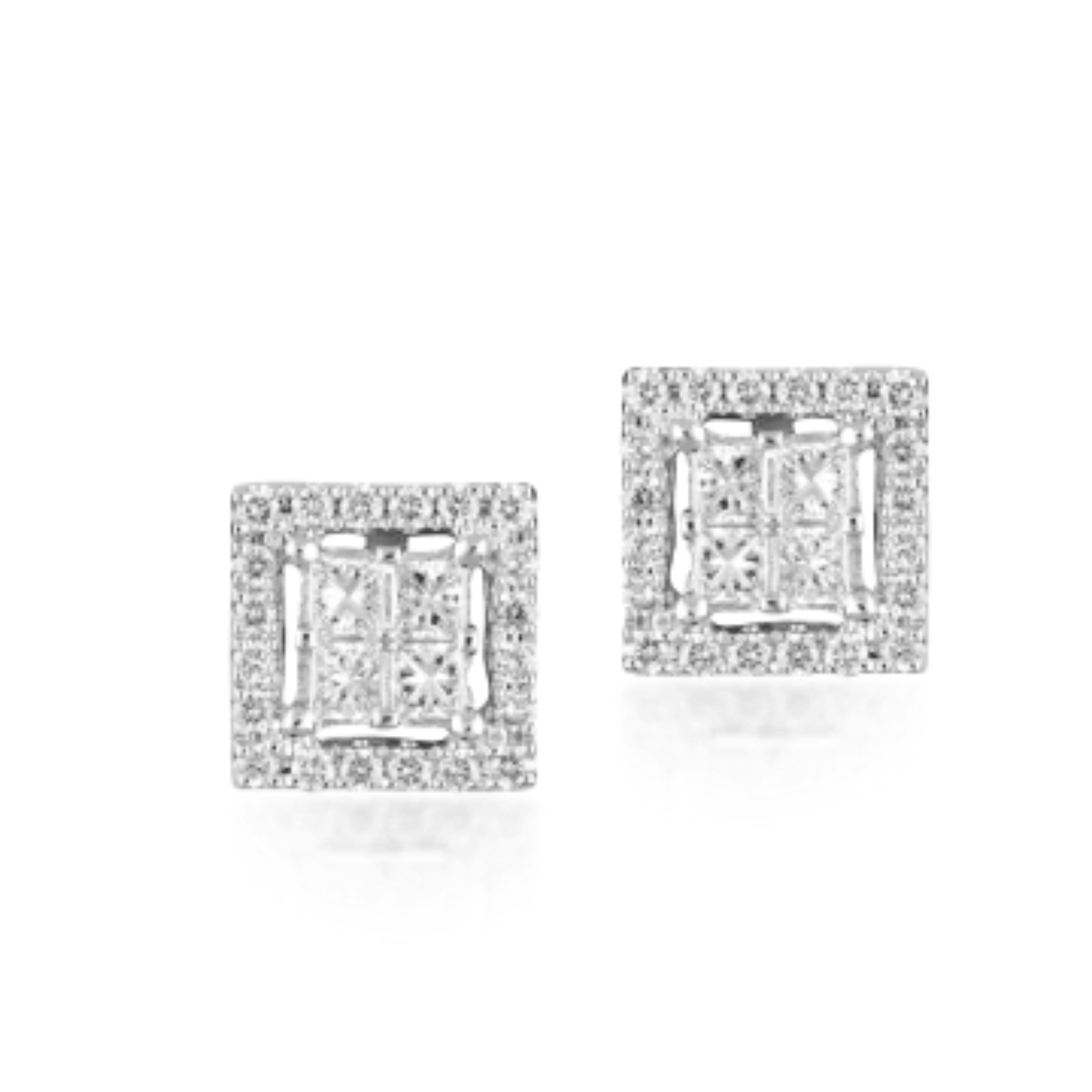 Earrings in 18kt white gold with Princess & Round Brilliant cut diamonds