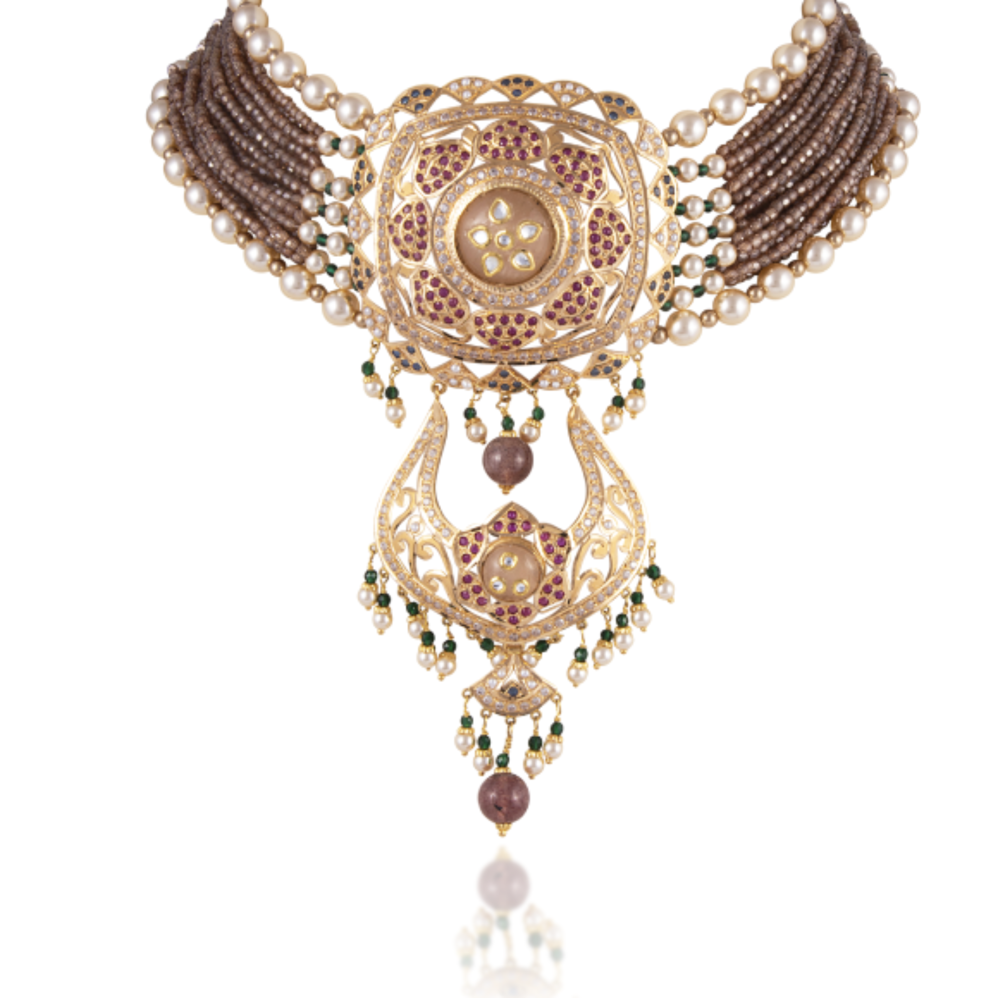 Jodhpuri Jadau Necklace in 22kt gold with Pearls.