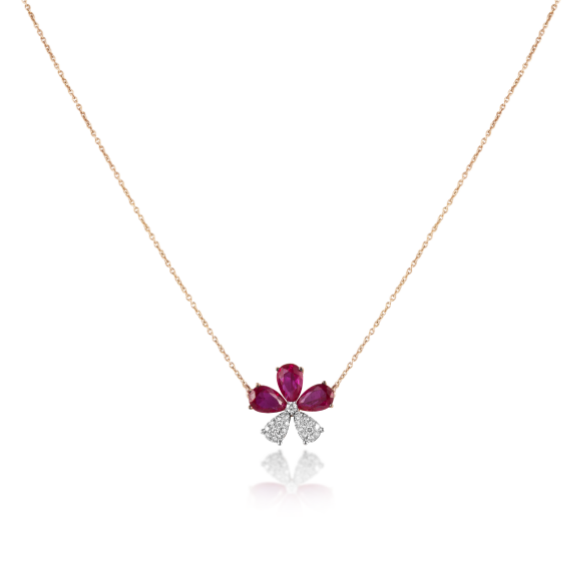Pendant in 18kt yellow gold with Round Brilliant cut diamonds & Semi Precious Red Stone.