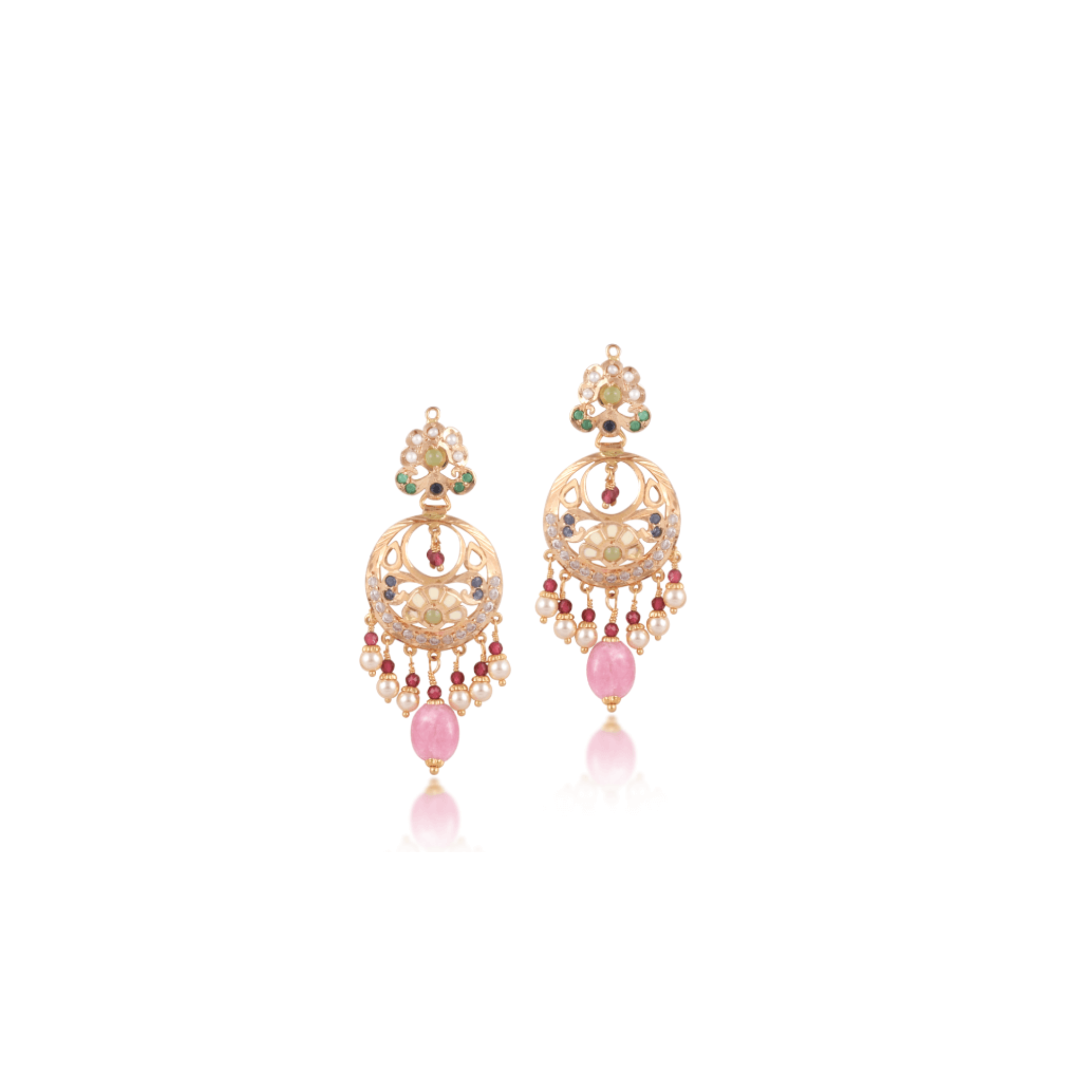 Jodhpuri Jadau Earrings in 22kt gold with Pearls and Pink Ruby.