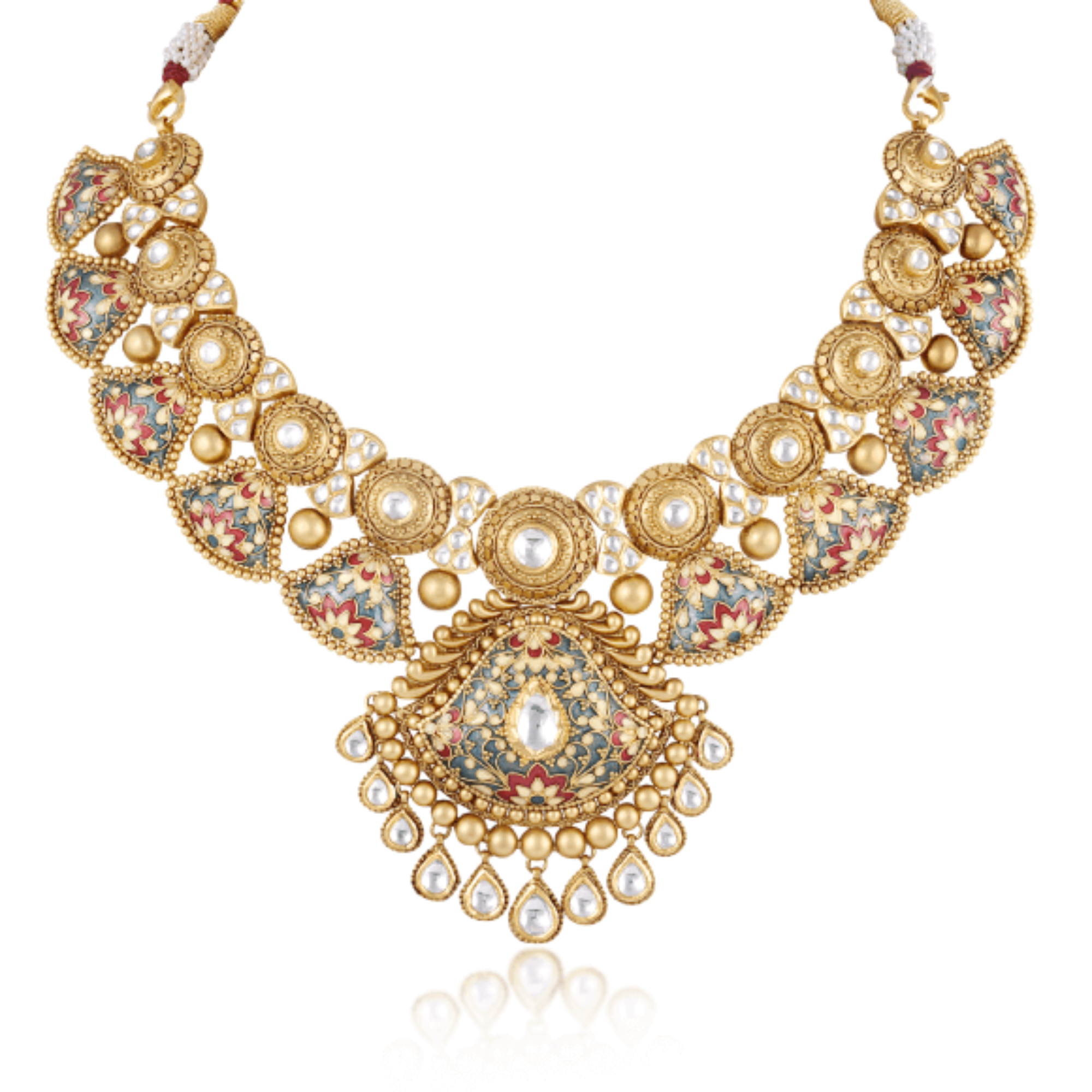 Kundan Necklace in 22kt Antique gold, guluband Enamel.