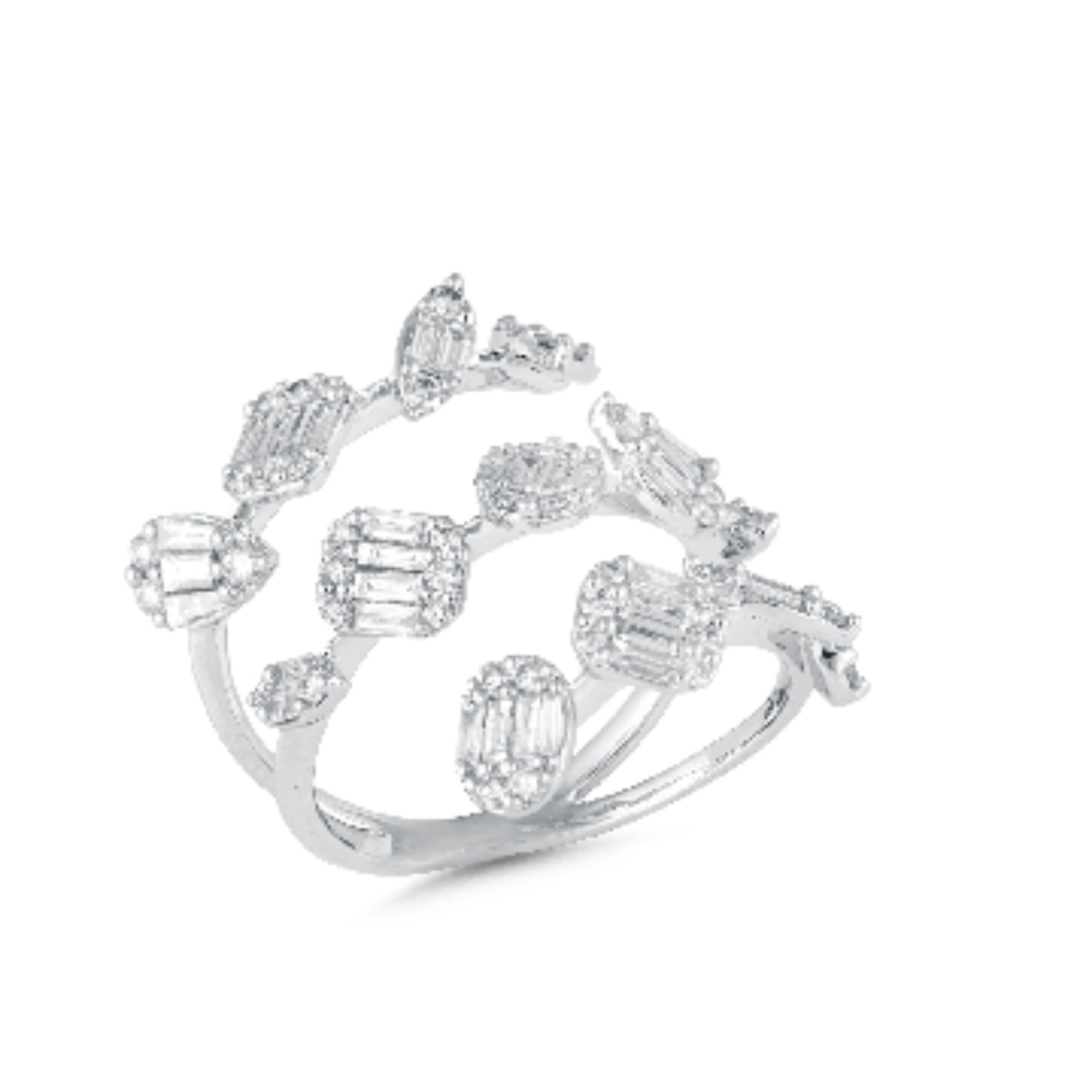 Ring in 18kt white gold with Baguettes & Round Brilliant cut diamonds