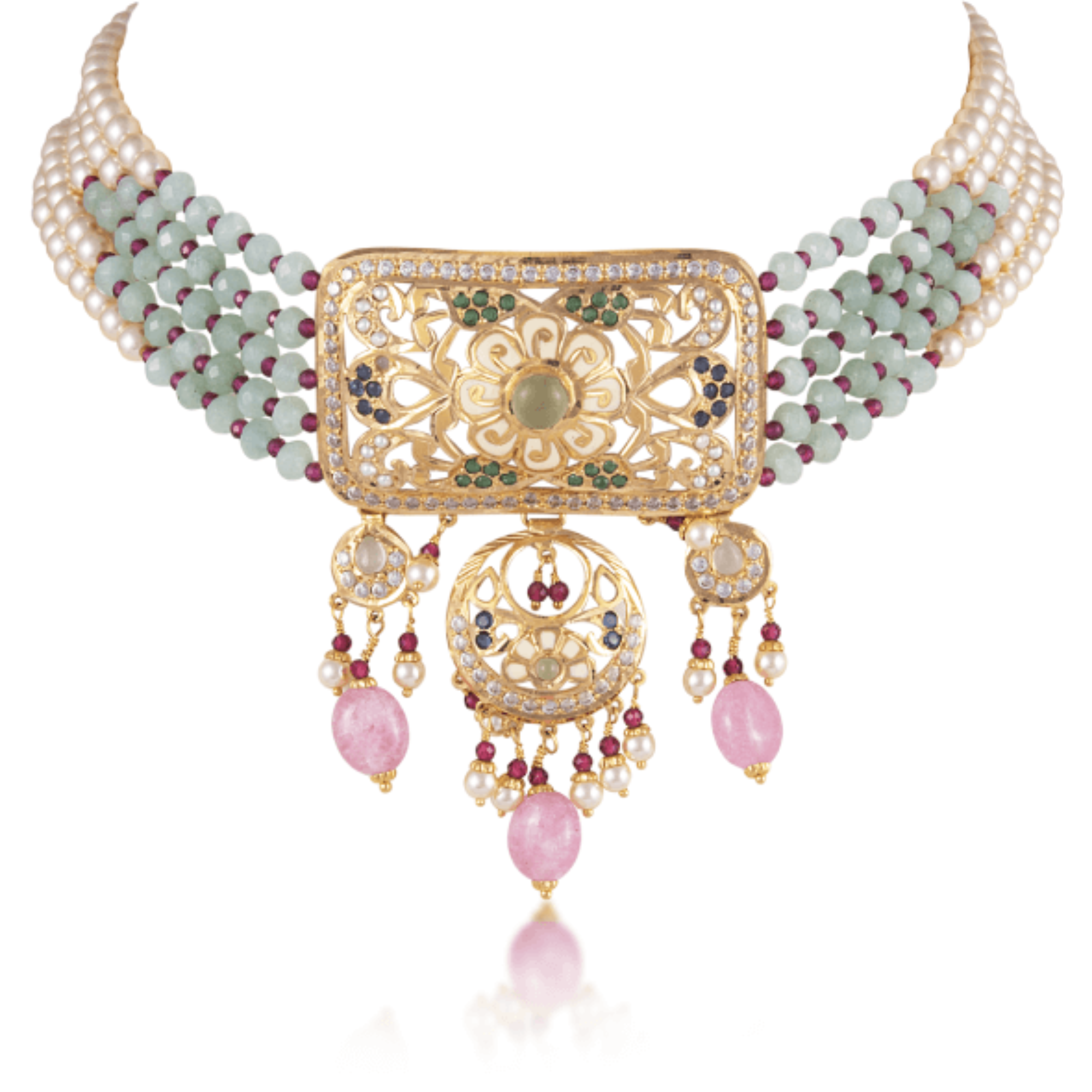 Jodhpuri Jadau Chokar in 22kt gold with Pearls and Pink Ruby.
