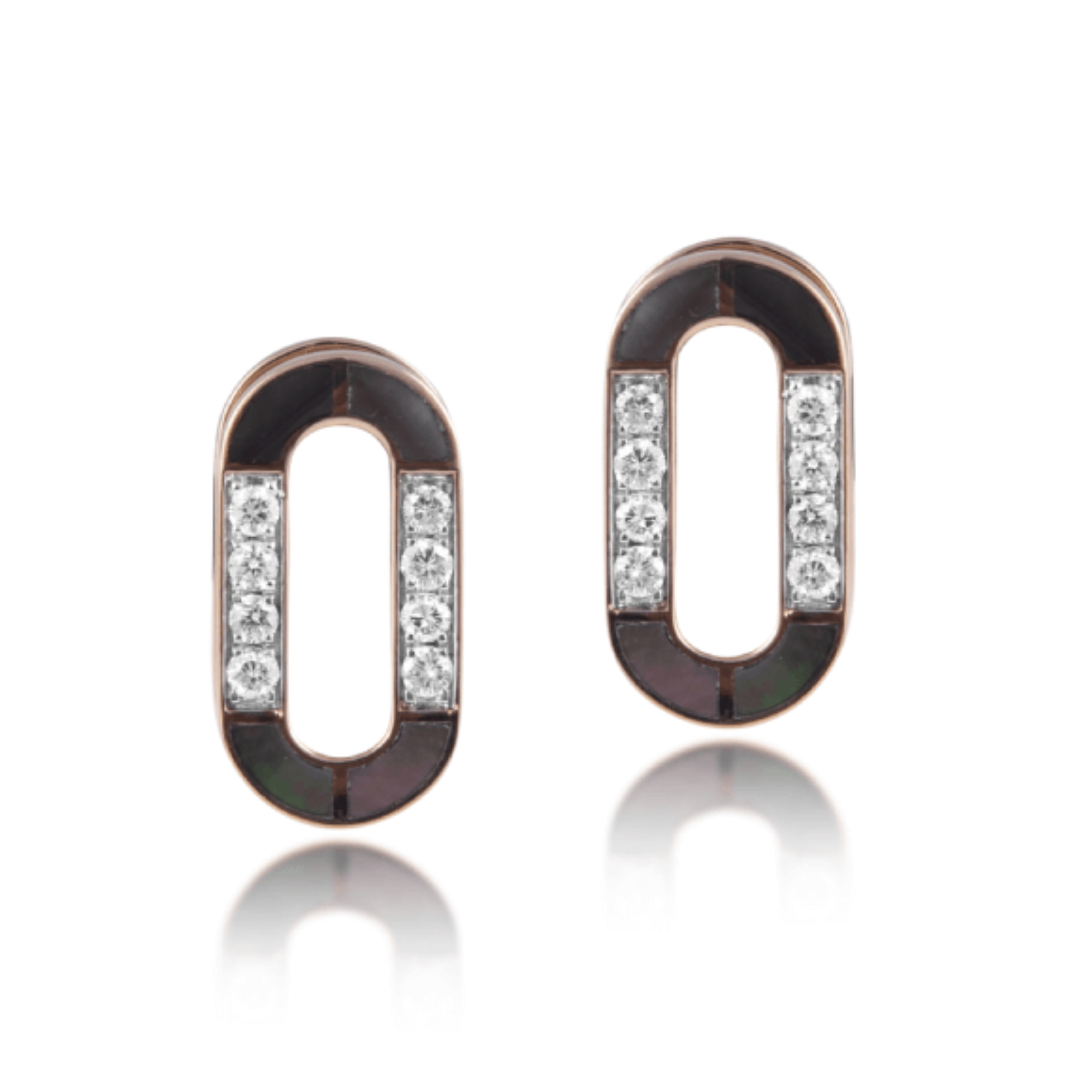 Earrings in 18kt Rose gold with Round Brilliant cut diamonds & Mother of Pearls.