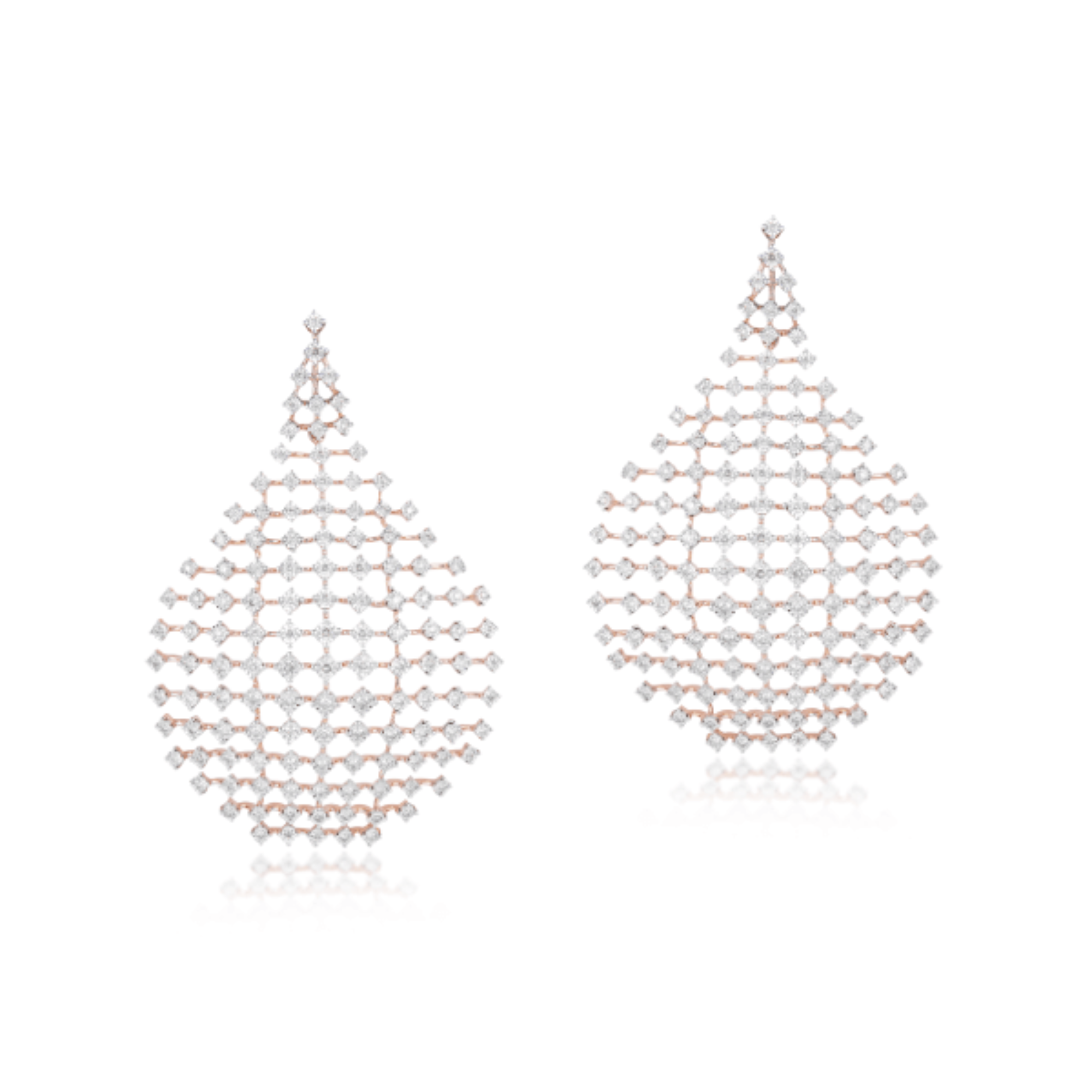 14 kt Rose Gold Diamond Earrings with Round Brilliant Diamonds.