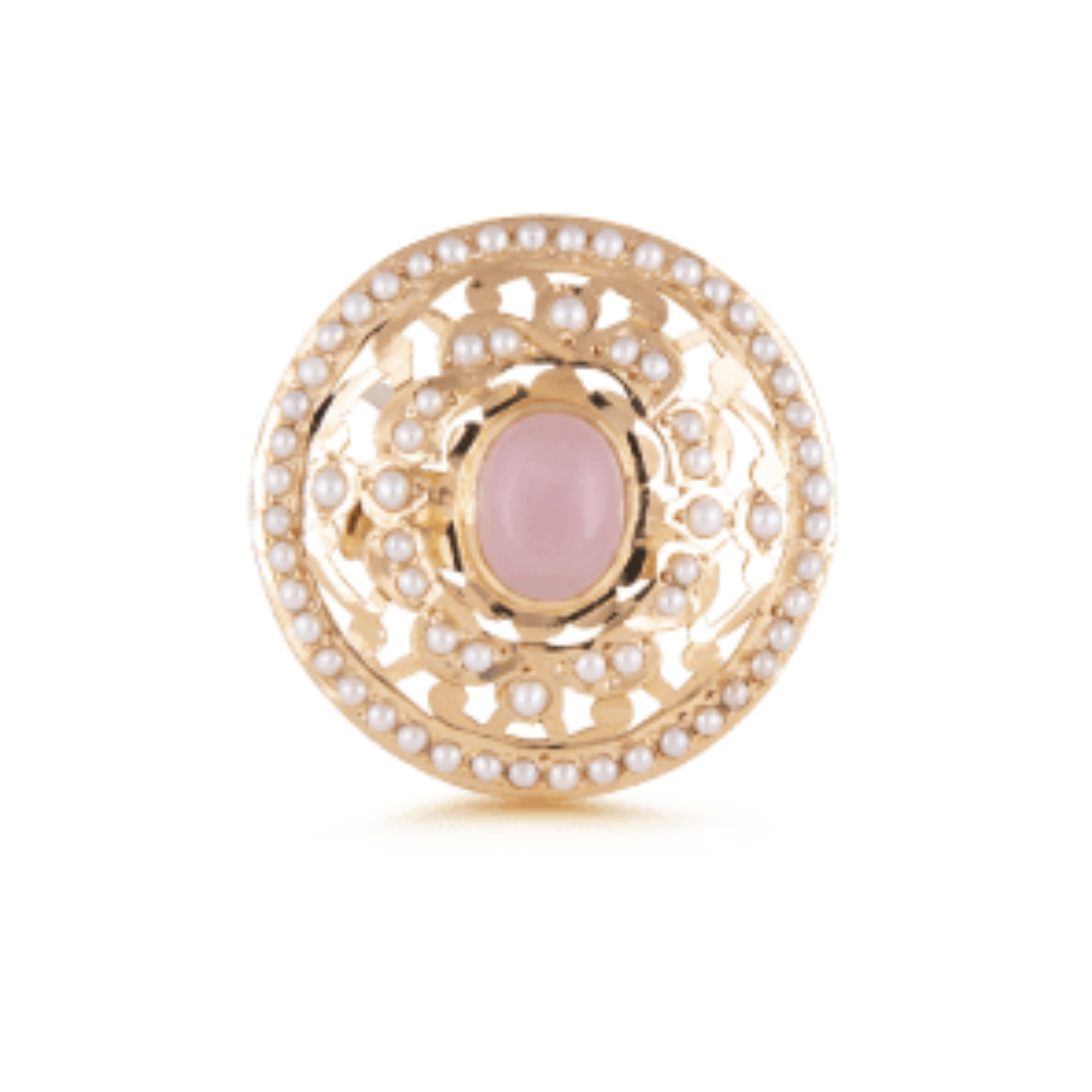 Ring in 22kt gold with pink semi-precious gemstone & pearls