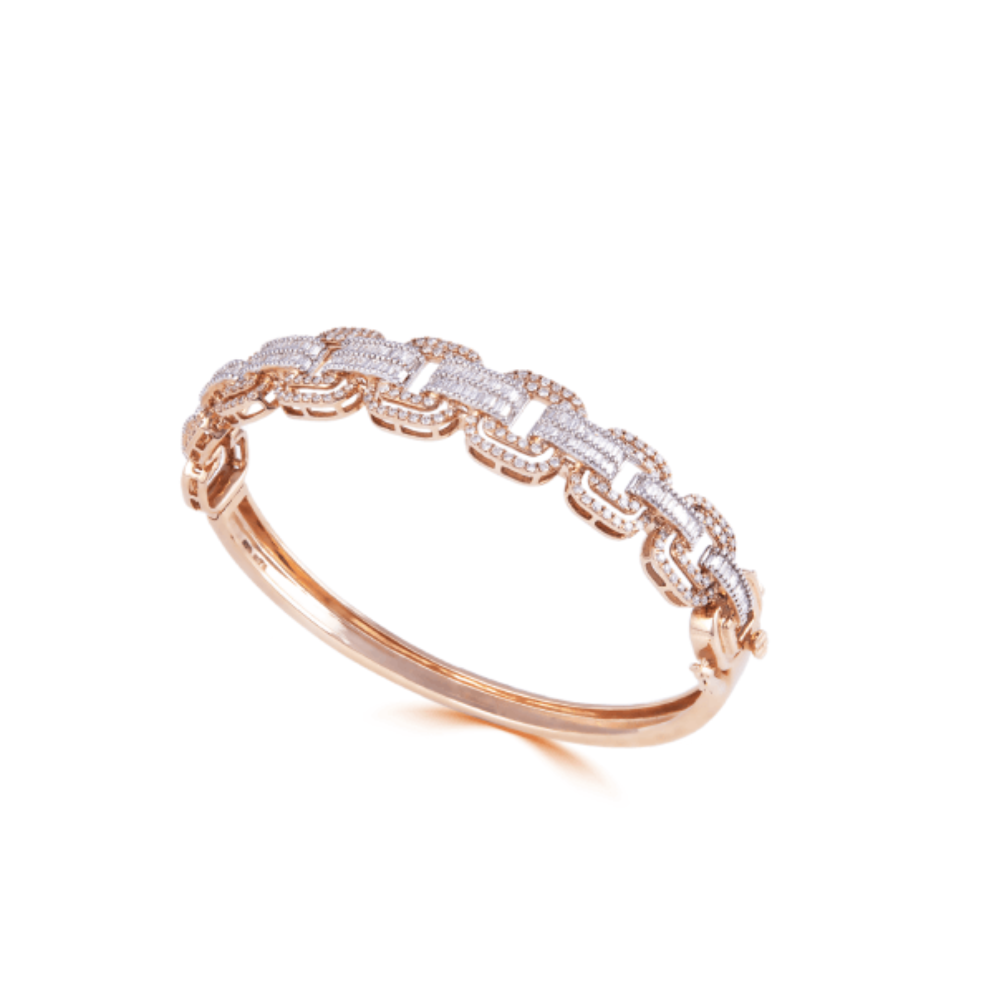 Bracelet in 14kt rose gold with Baguette & Round Brilliant cut diamonds.