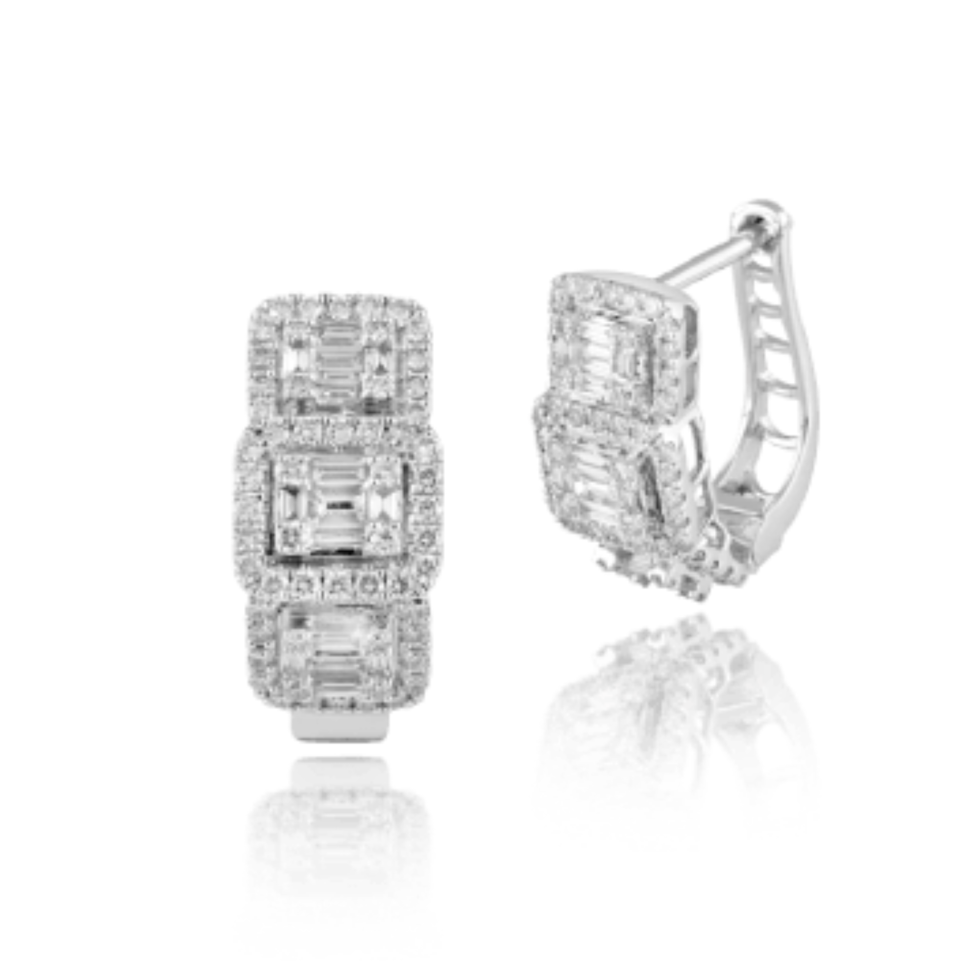 Earrings in 18kt white gold with Baguettes & Round Brilliant cut diamonds