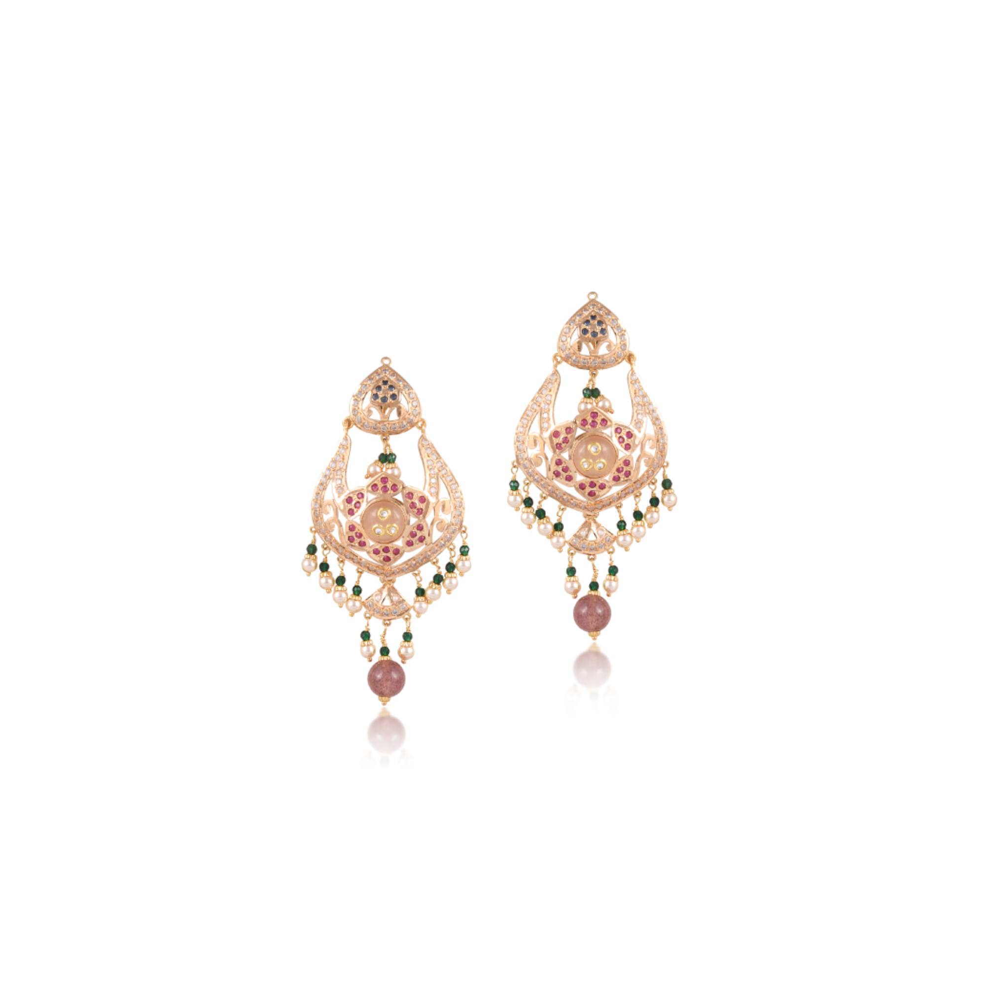 Jodhpuri Jadau Earrings in 22kt gold with Pearls.