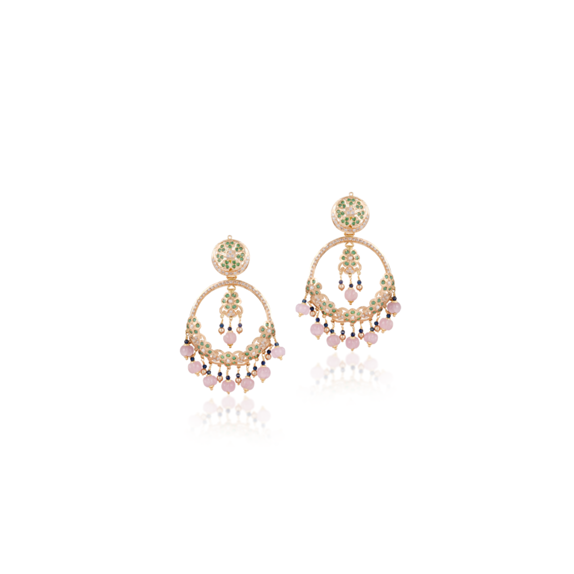 Jodhpuri Jadau Earrings in 22kt gold with Semi Precious Pink Stone.
