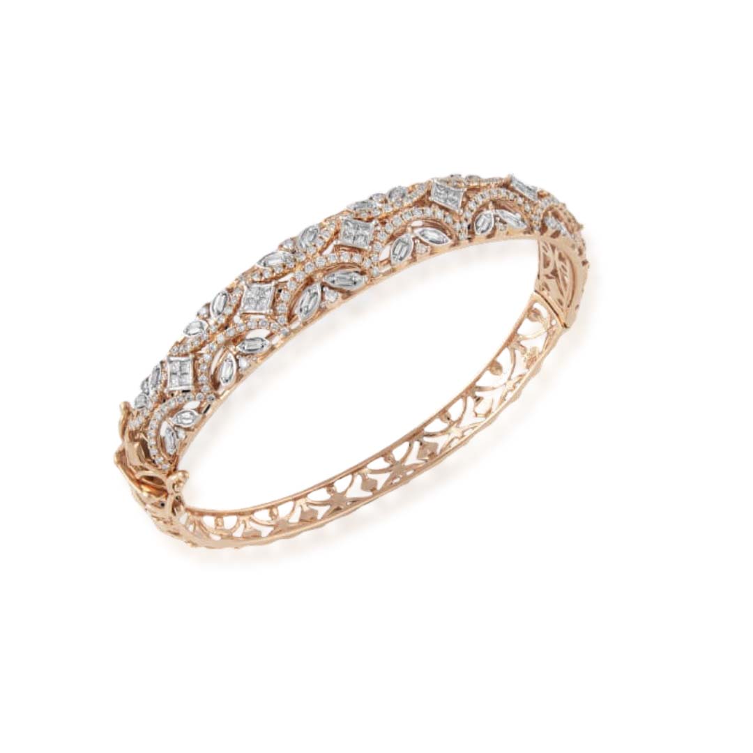 Bracelet in 14kt Rose gold with Baguettes, Princess & Round Brilliant cut diamonds