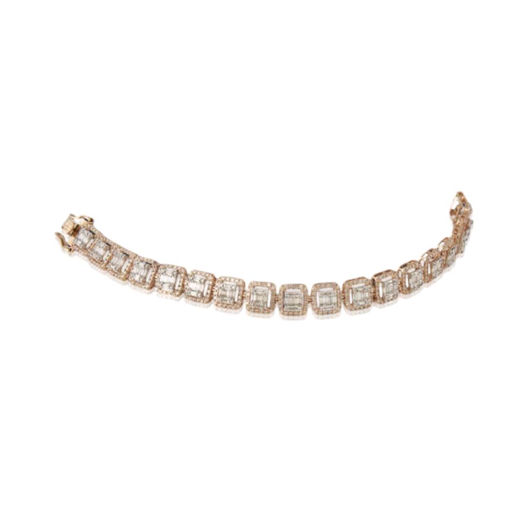 Tennis bracelet in 14kt Rose gold with Baguettes & Round Brilliant cut diamonds