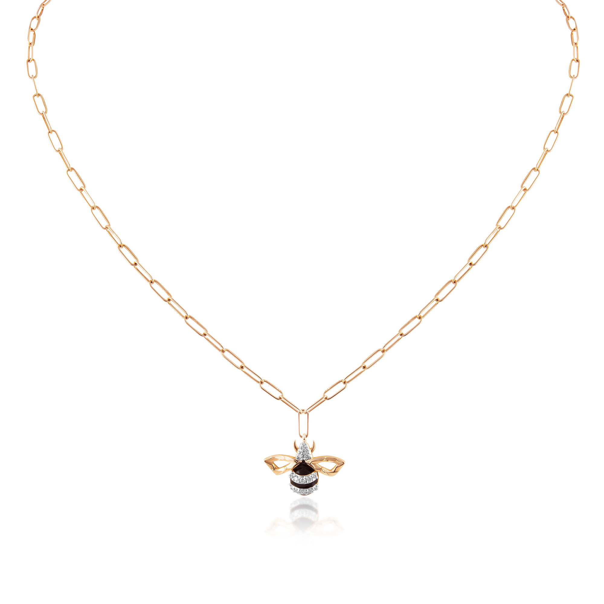 Pendant with attached chain in 18kt gold with Round Brilliant cut diamonds