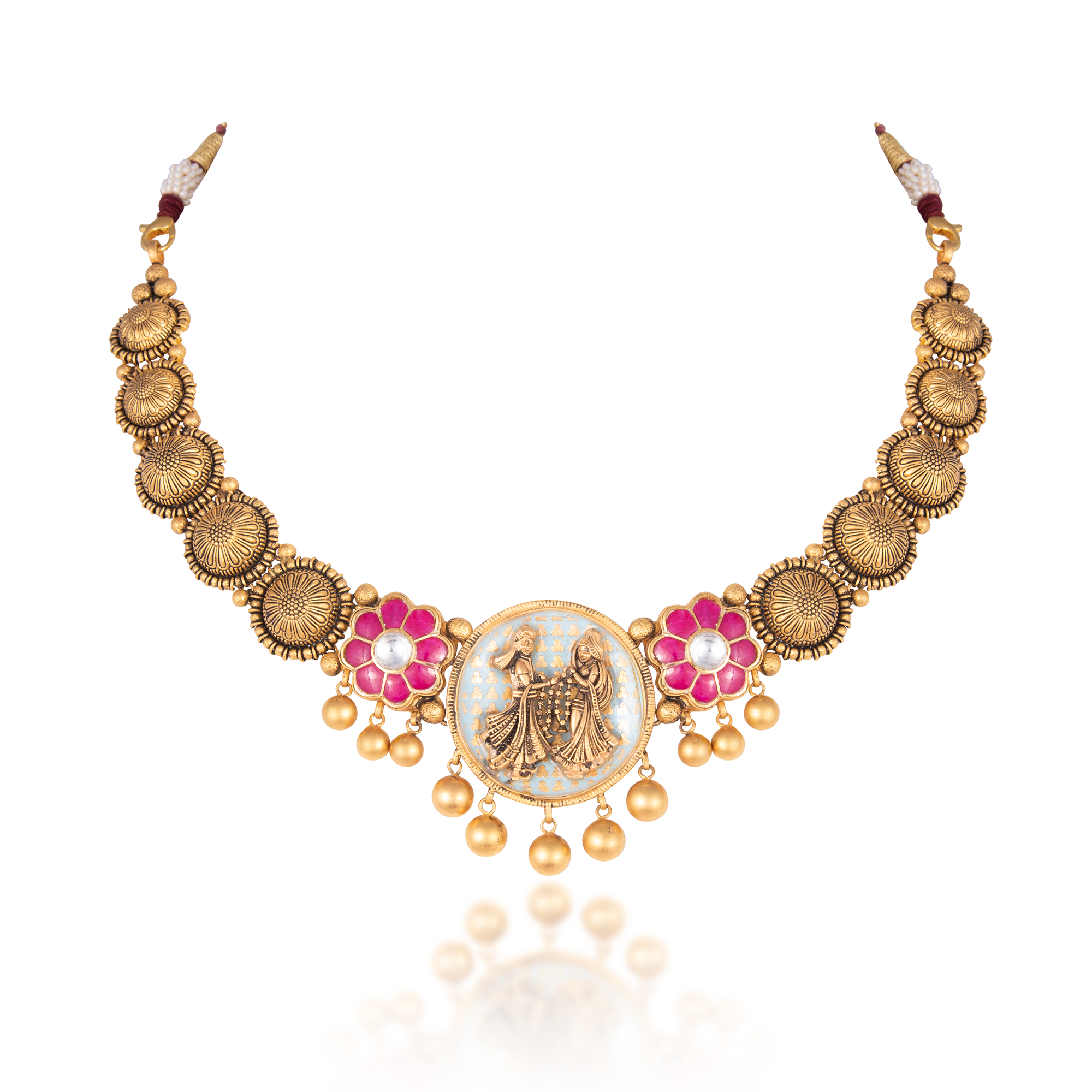 Necklace Set in 22kt Antique gold, guluband Enamel