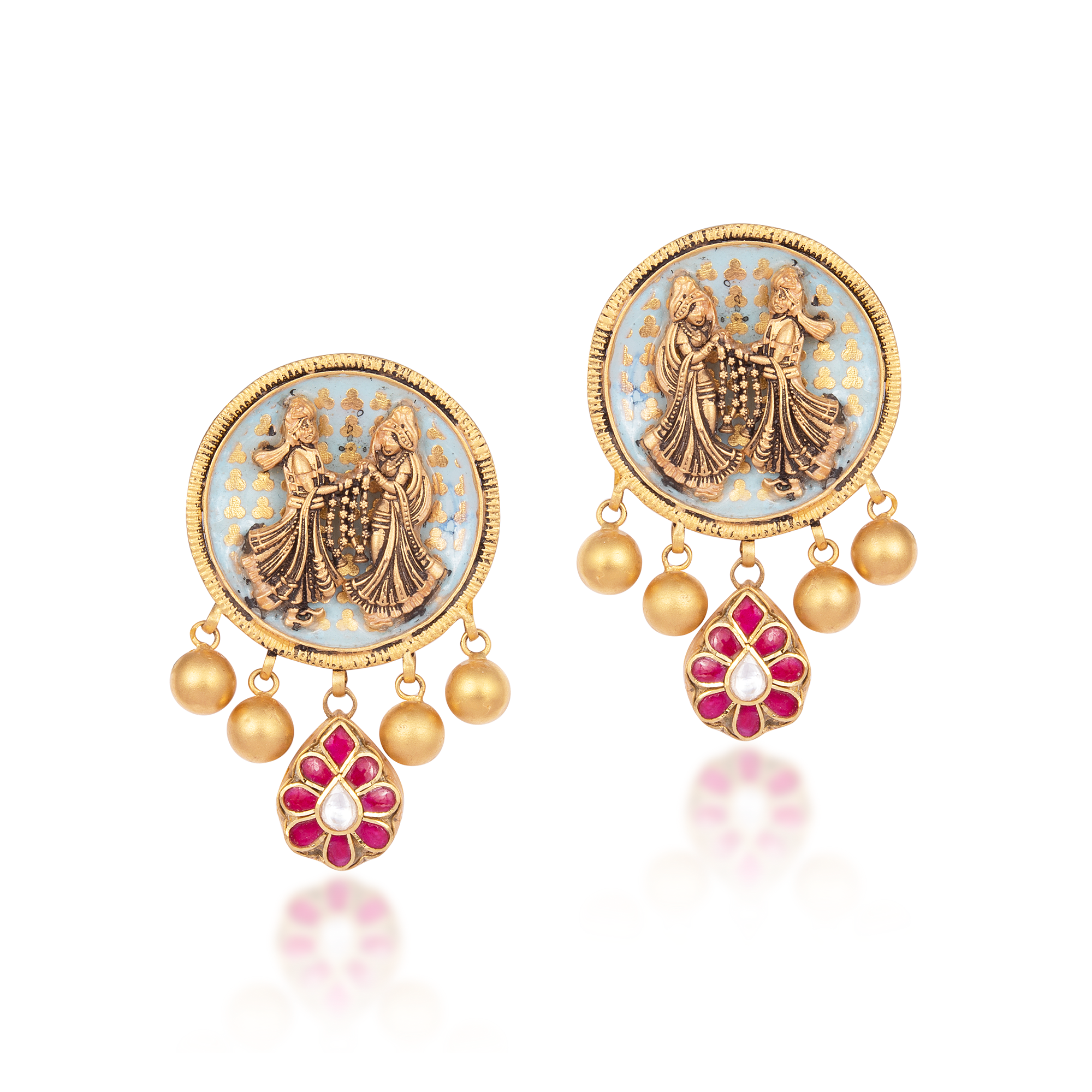 Earrings in 22kt Enamel Antique gold.