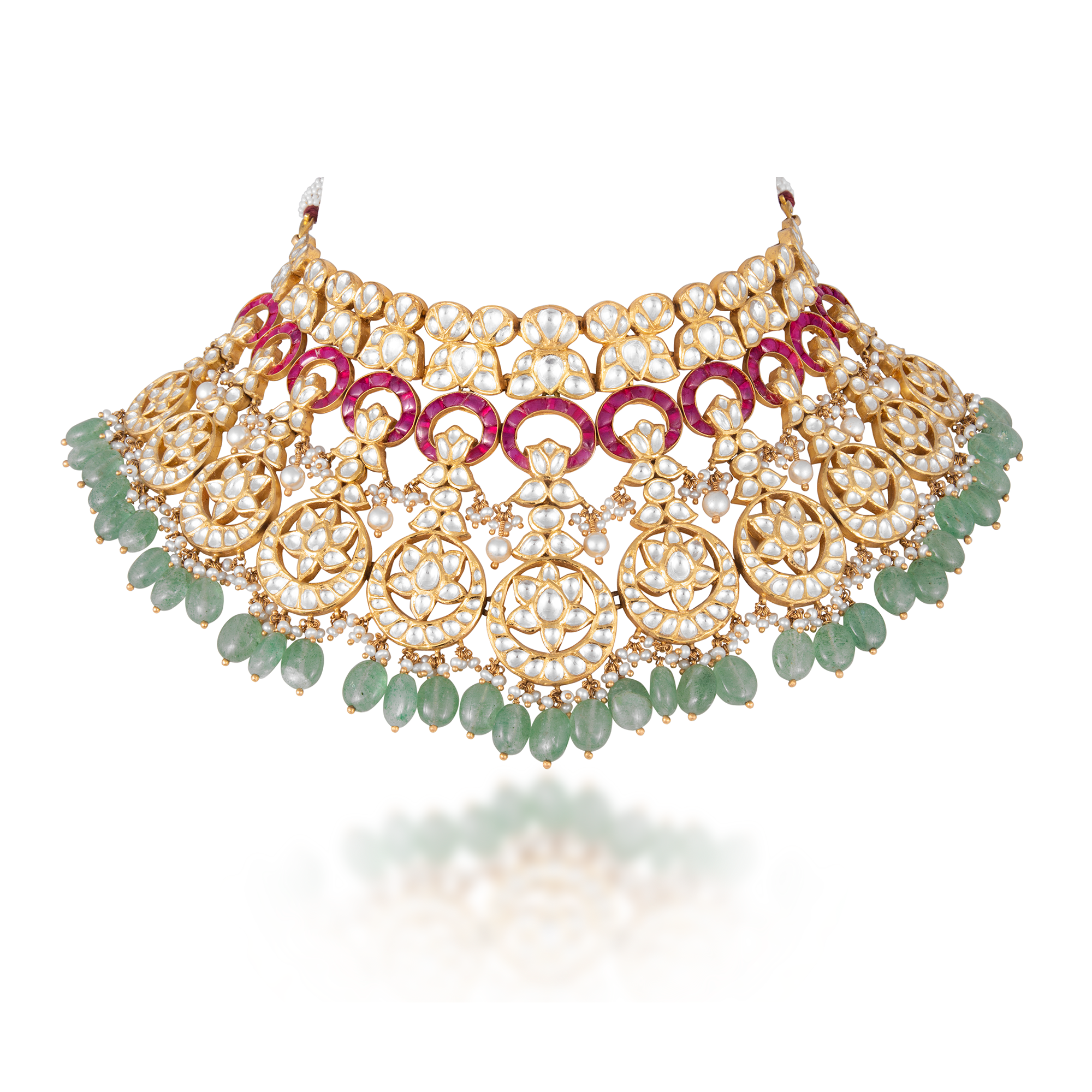 Kundan Necklace Set in 22kt gold Emerald with Ruby.