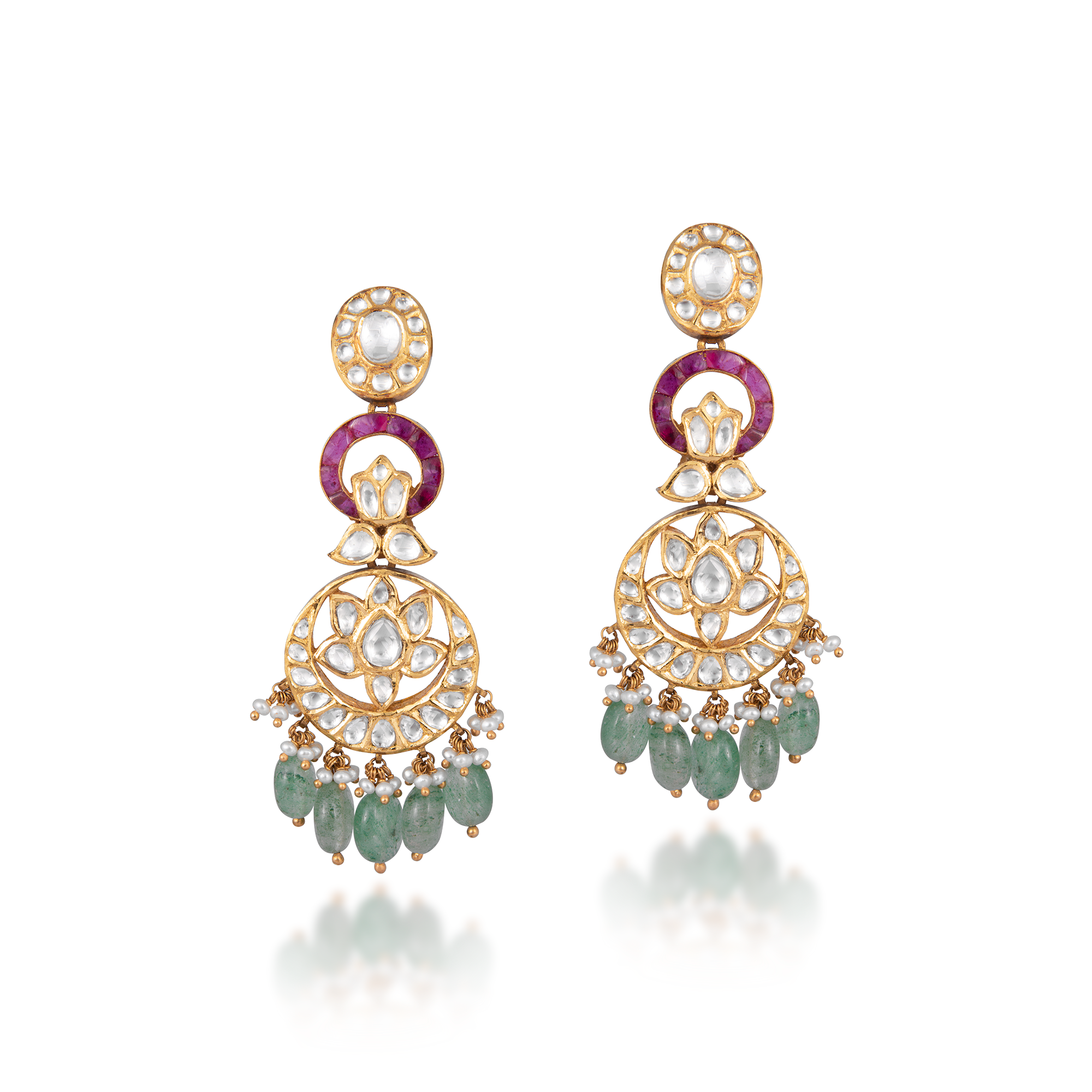 Kundan Earrings in 22kt gold Emerald with Ruby.