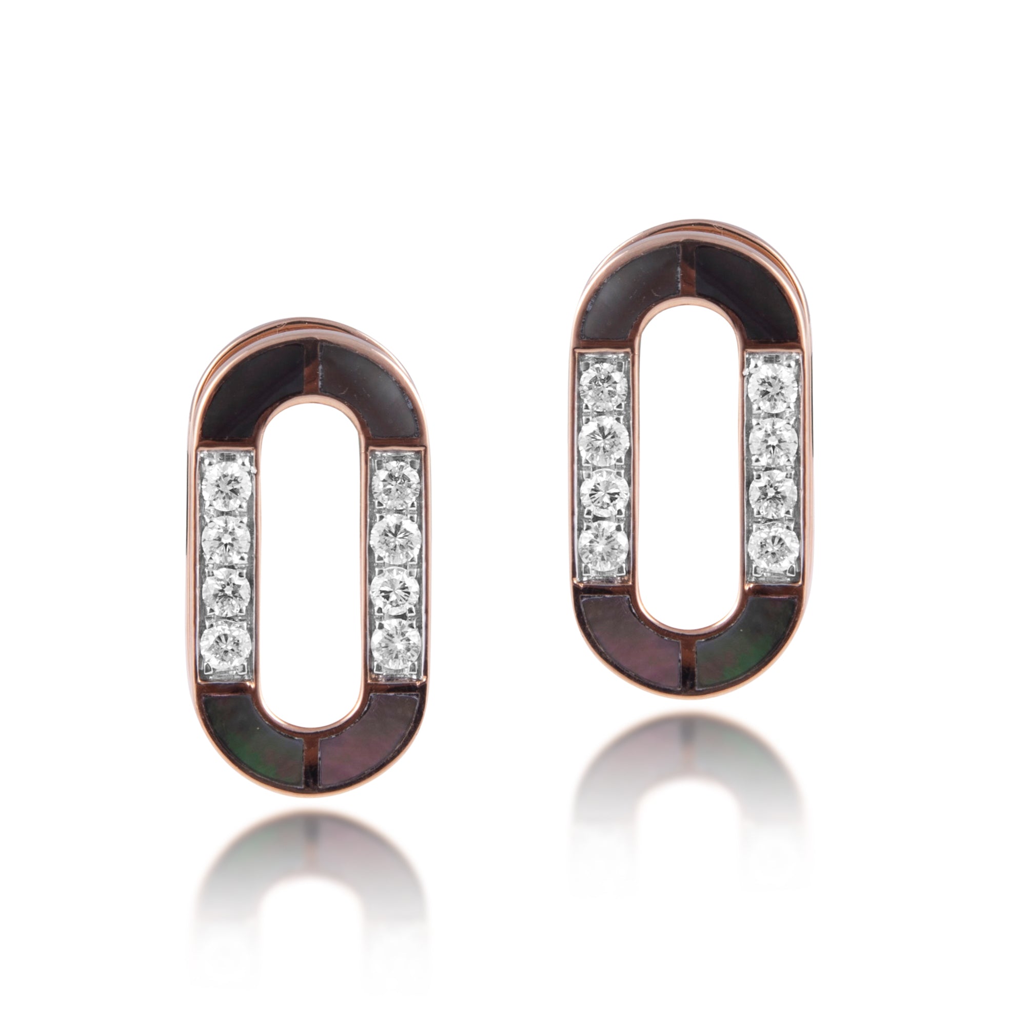 Earrings in 18kt Rose gold with Round Brilliant cut diamonds & Mother of Pearls.