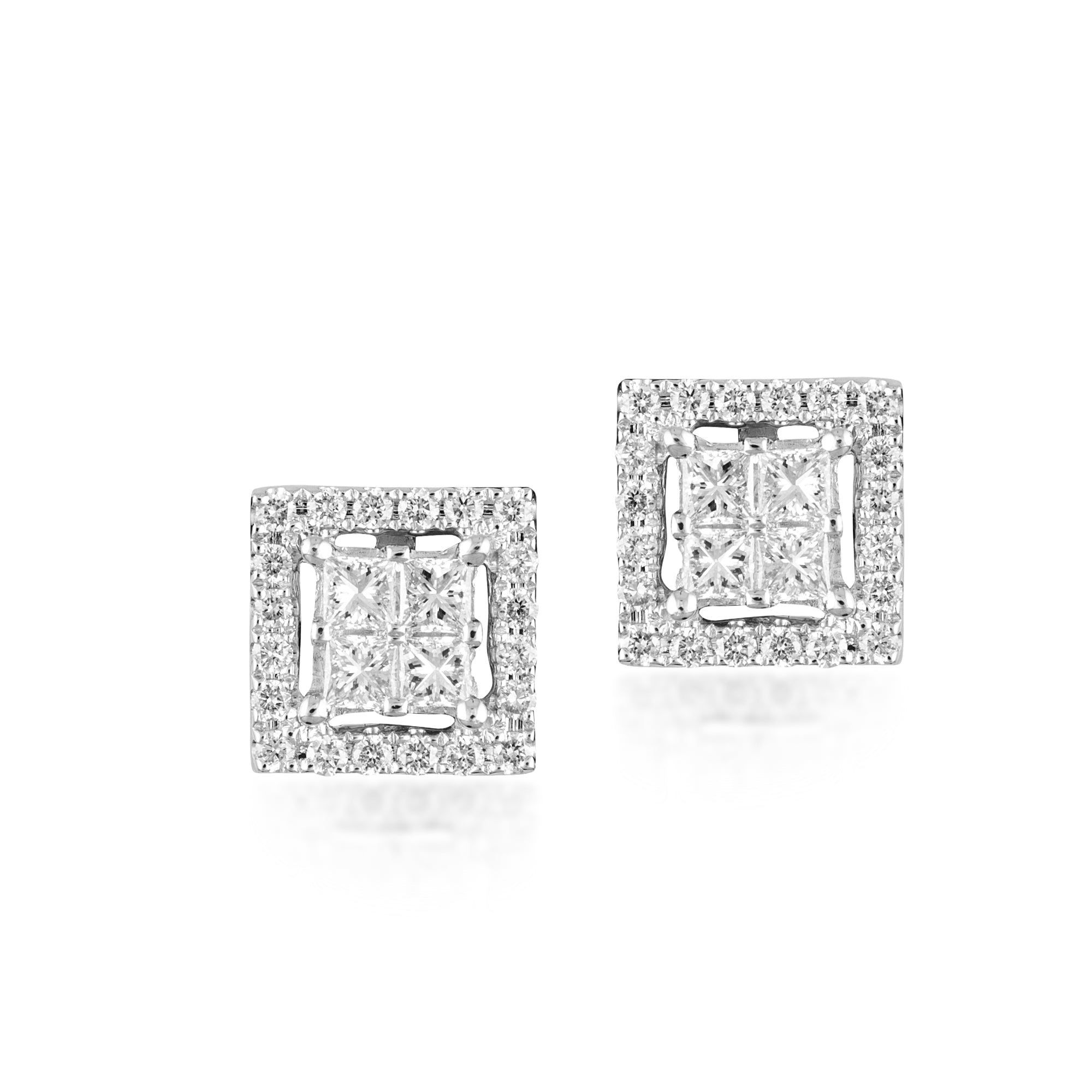 Earrings in 18kt white gold with Princess & Round Brilliant cut diamonds