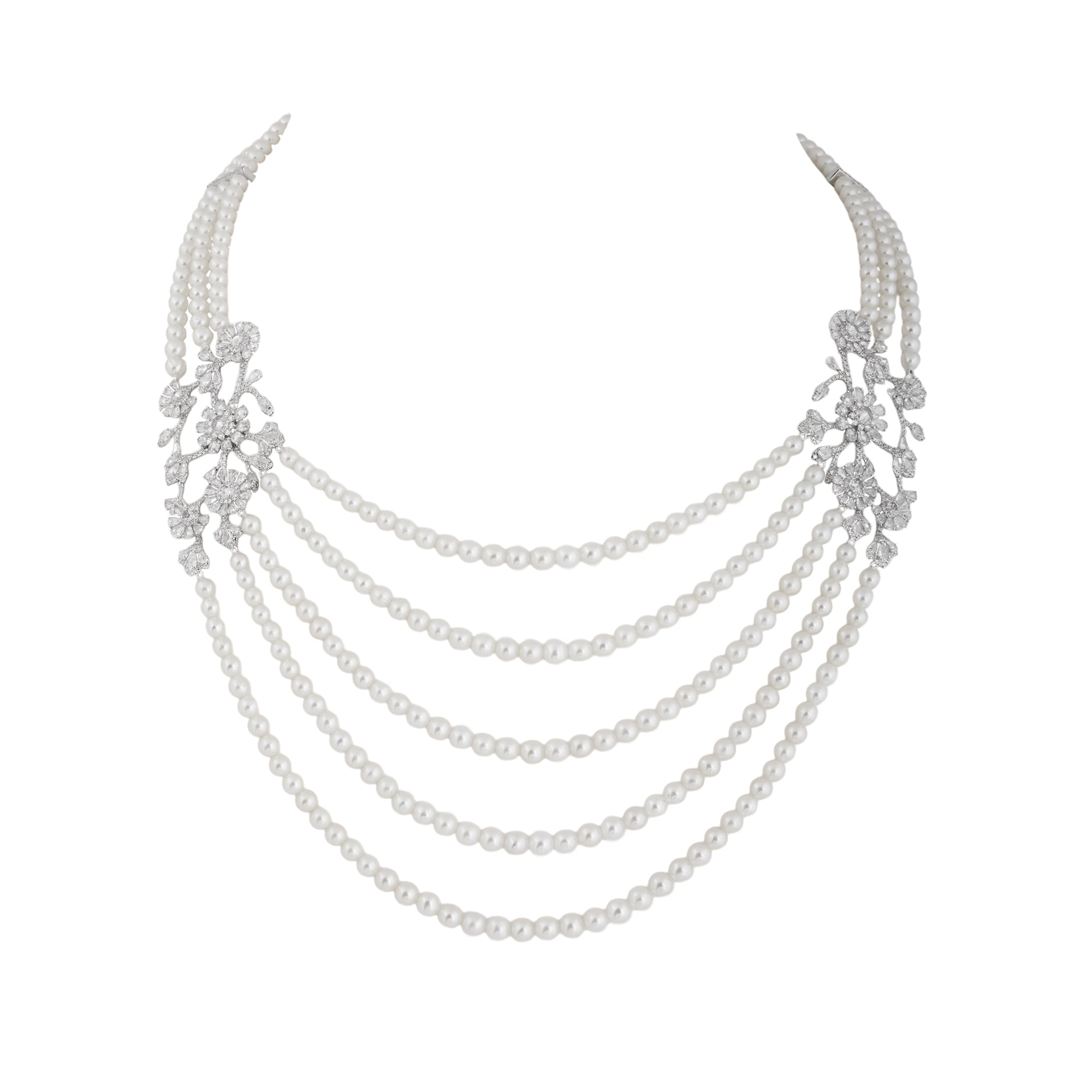 Necklace set in 14kt white gold with brilliant round and rose cut diamonds.