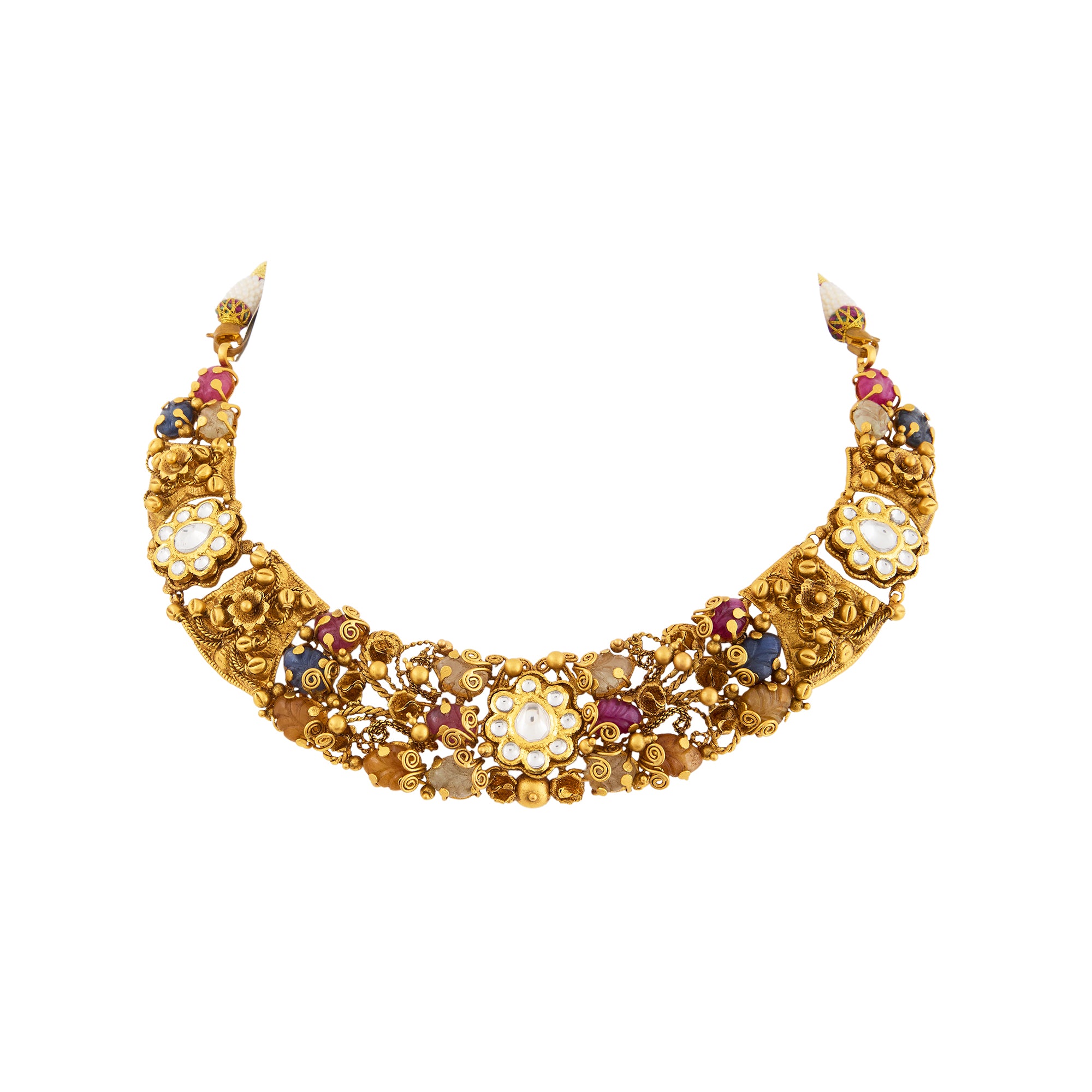 Necklace set in 22kt Antique gold, with sapphire and kundan touch.