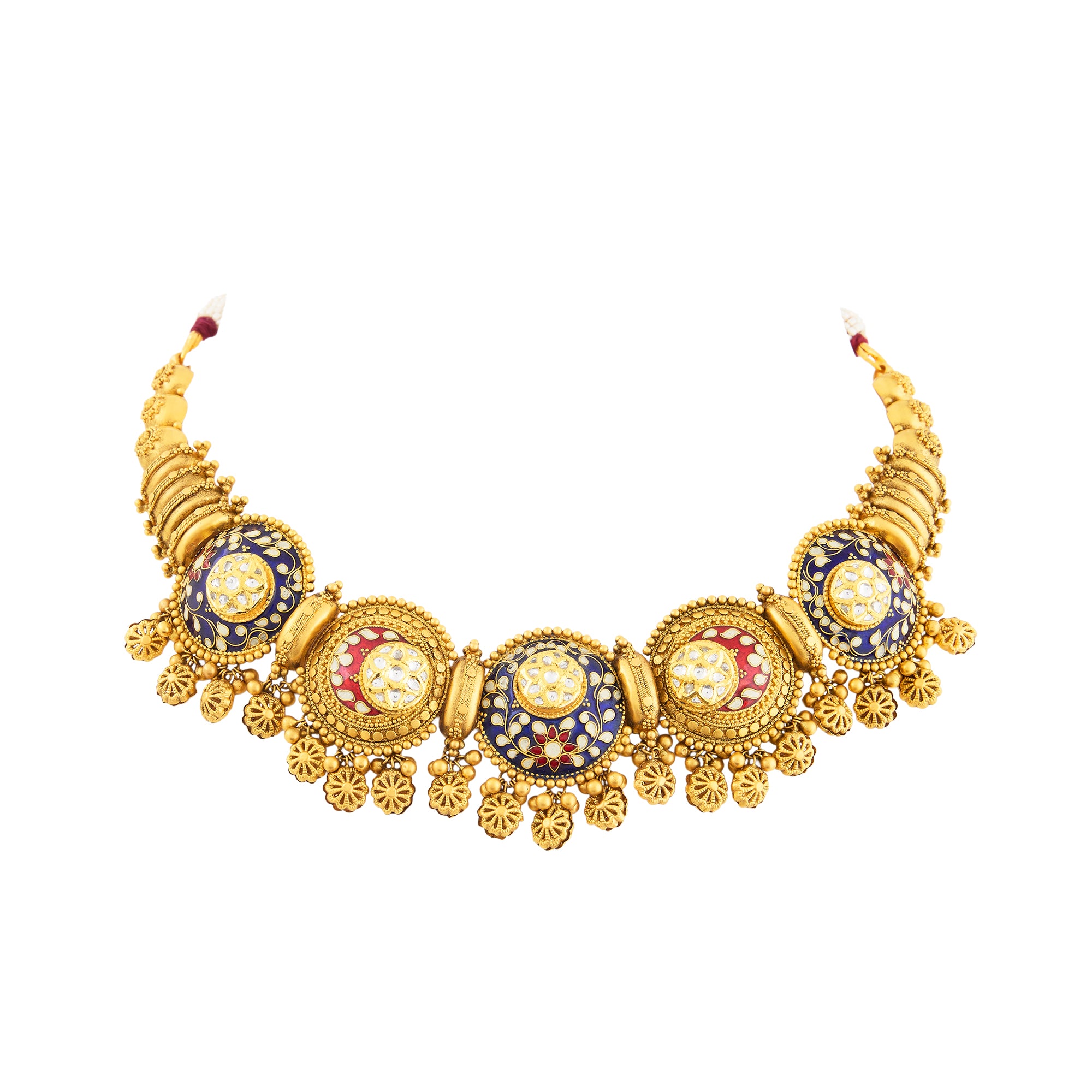 Necklace set in 22kt Antique gold, with enamel and kundan touch.