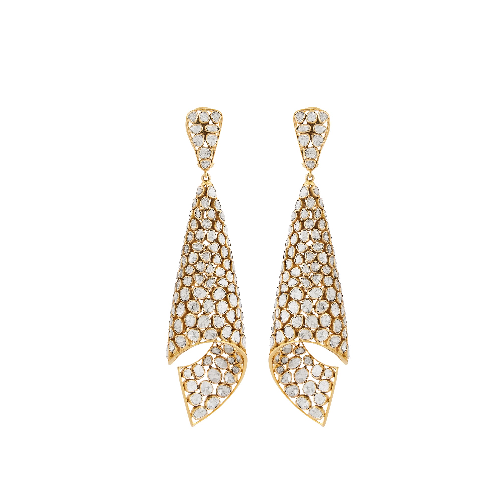 Polki diamond earrings in 14kt yellow gold.