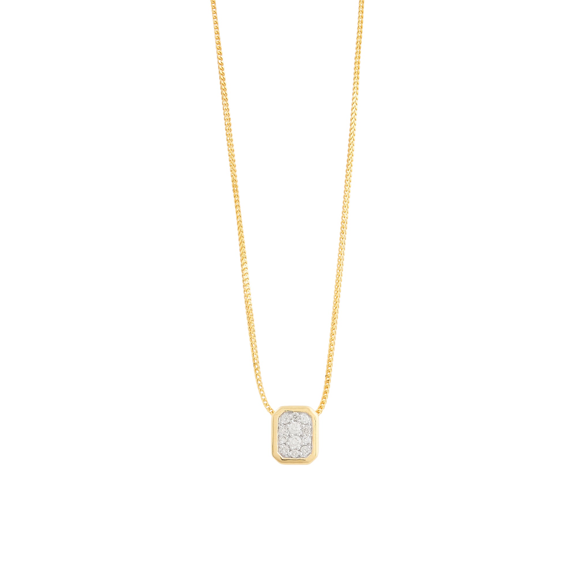 Diamond pendant set in 18kt yellow gold with brilliant round diamonds.