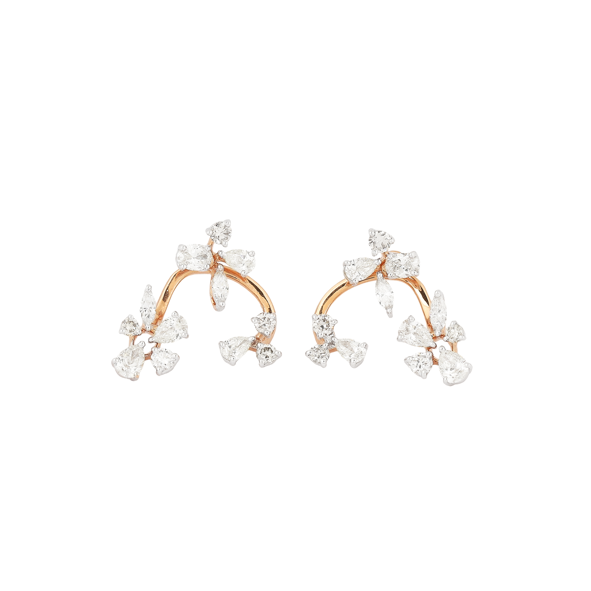 Earring in 18kt rose gold with marquise, pear and brilliant round diamonds.