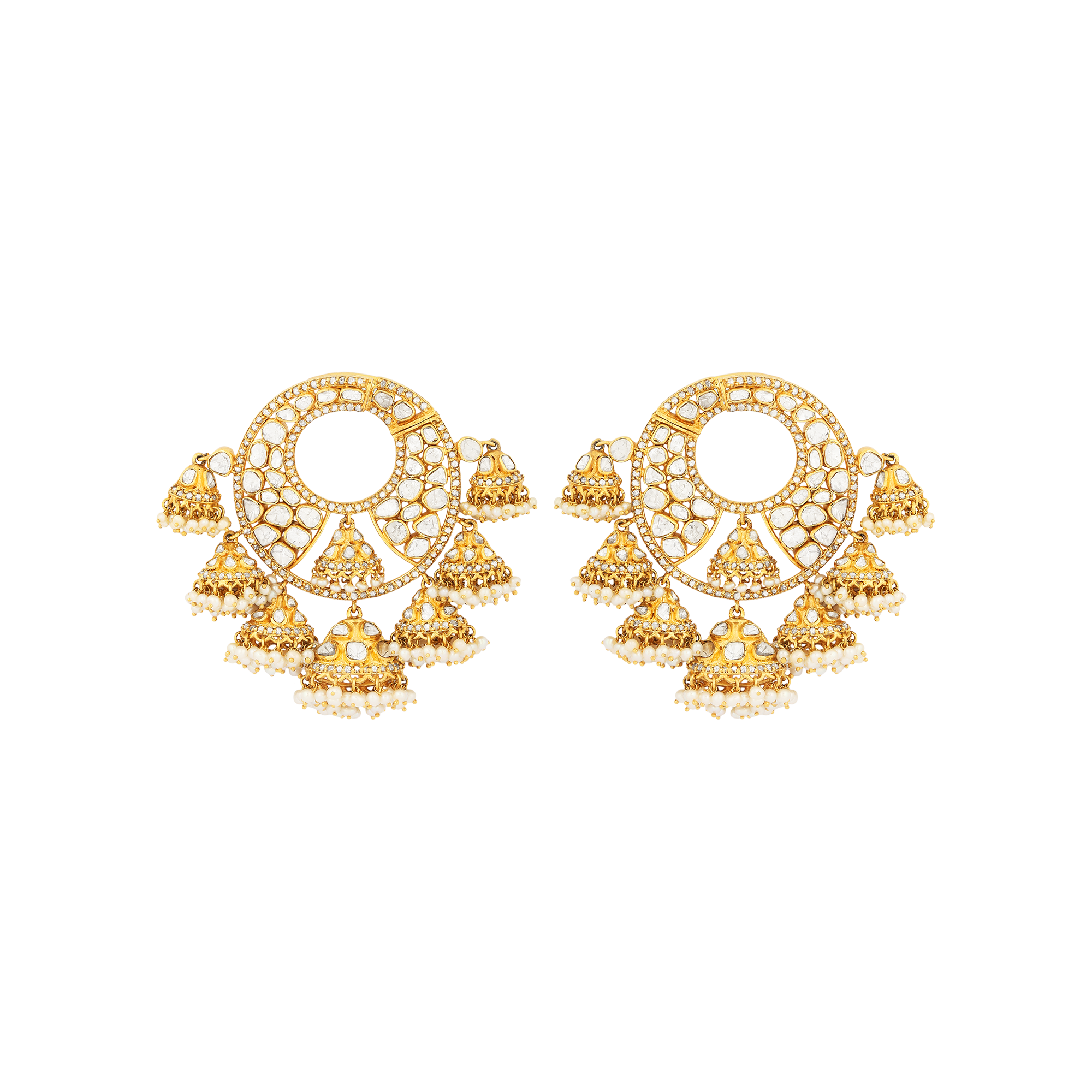 Earring in 14kt yellow gold with polki and rose cut diamonds.