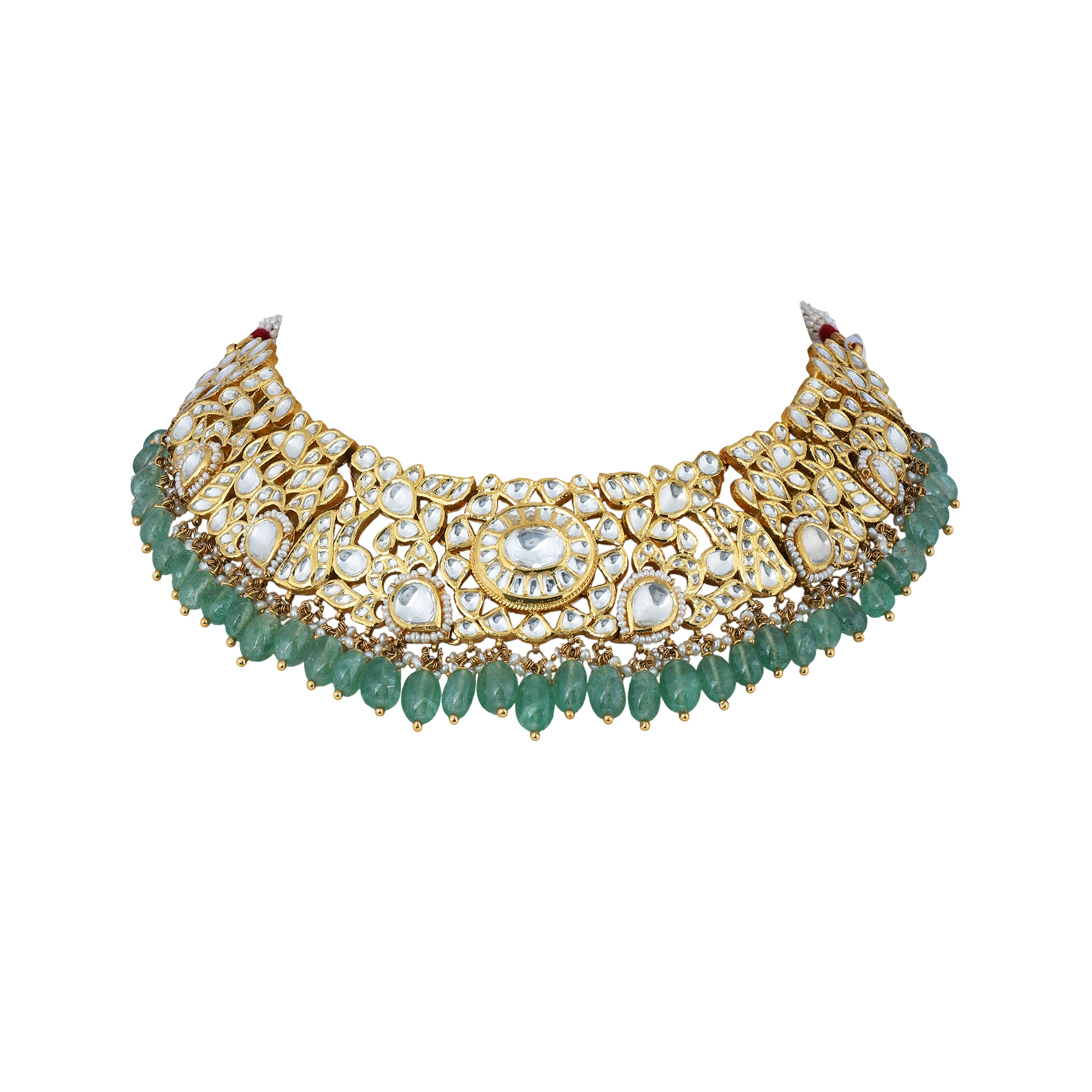 Kundan Necklace in 22kt  guluband Emerald.