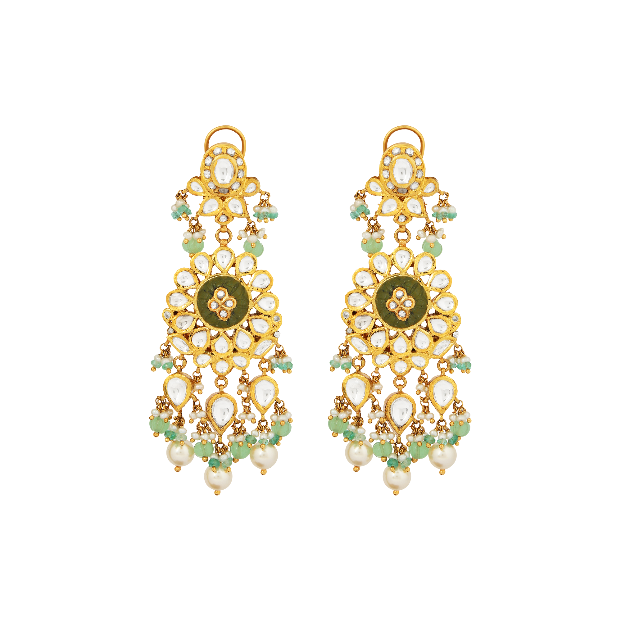 Kundan Earrings in 22kt  pearls and Emerald.