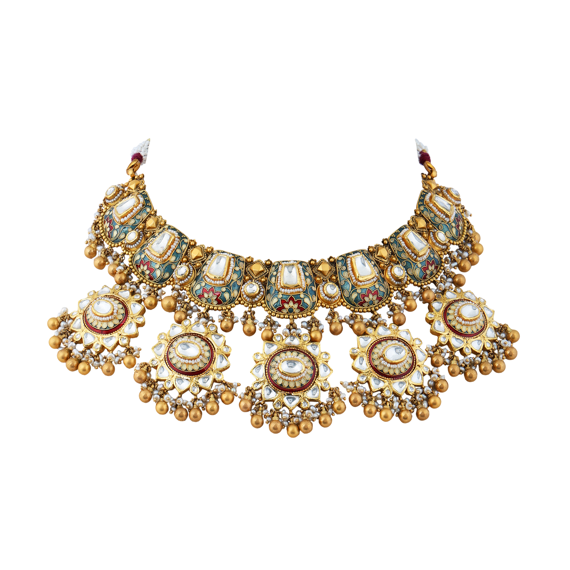 Necklace in 22kt Antique gold, guluband, Enamel with kundan.
