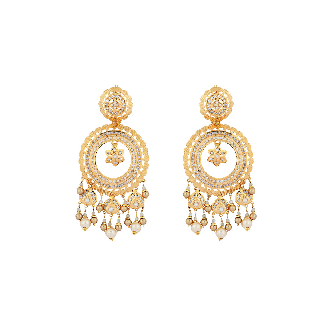 Earrings in 22kt jodhpuri jadau with pearl.