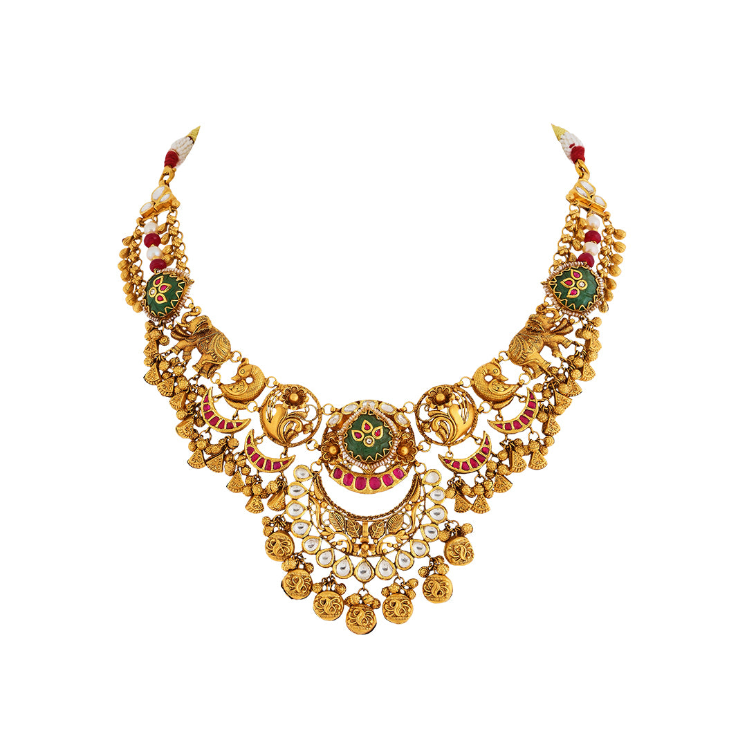 Necklace set in 22kt  Antique gold, with emerald and ruby.