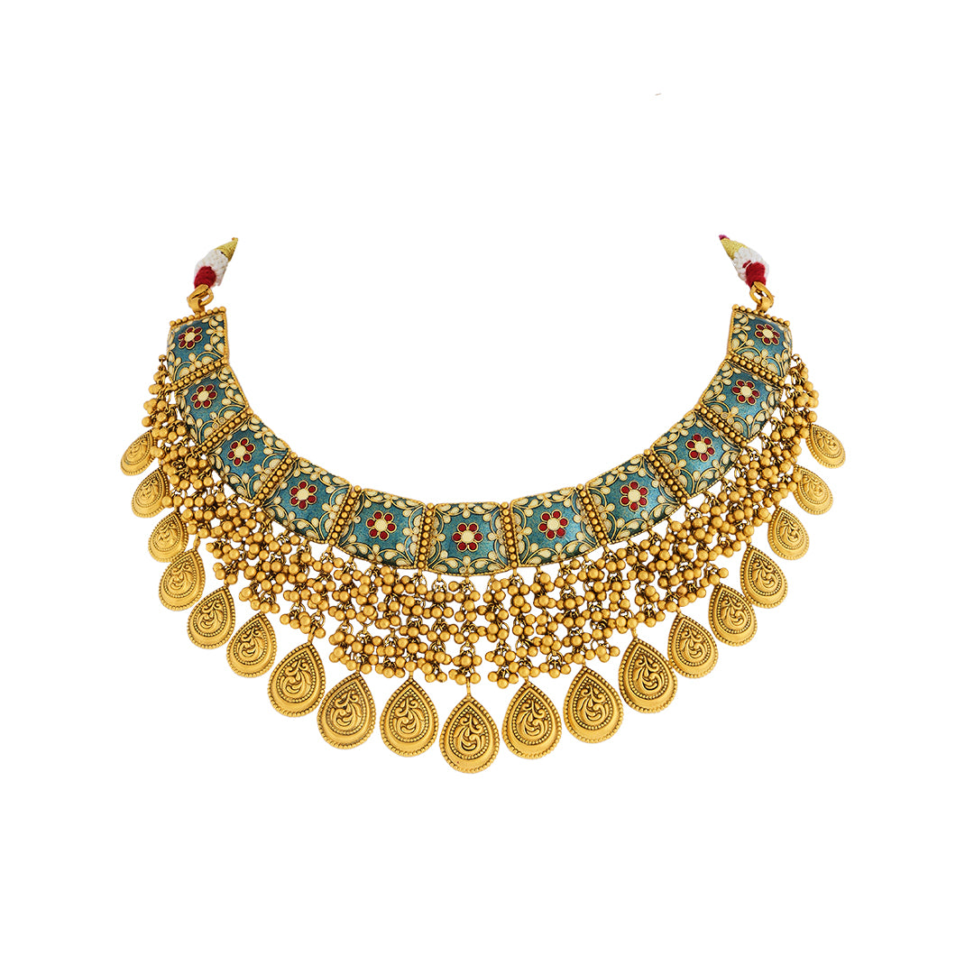 Necklace set in 22kt Antique gold, with enamel work.